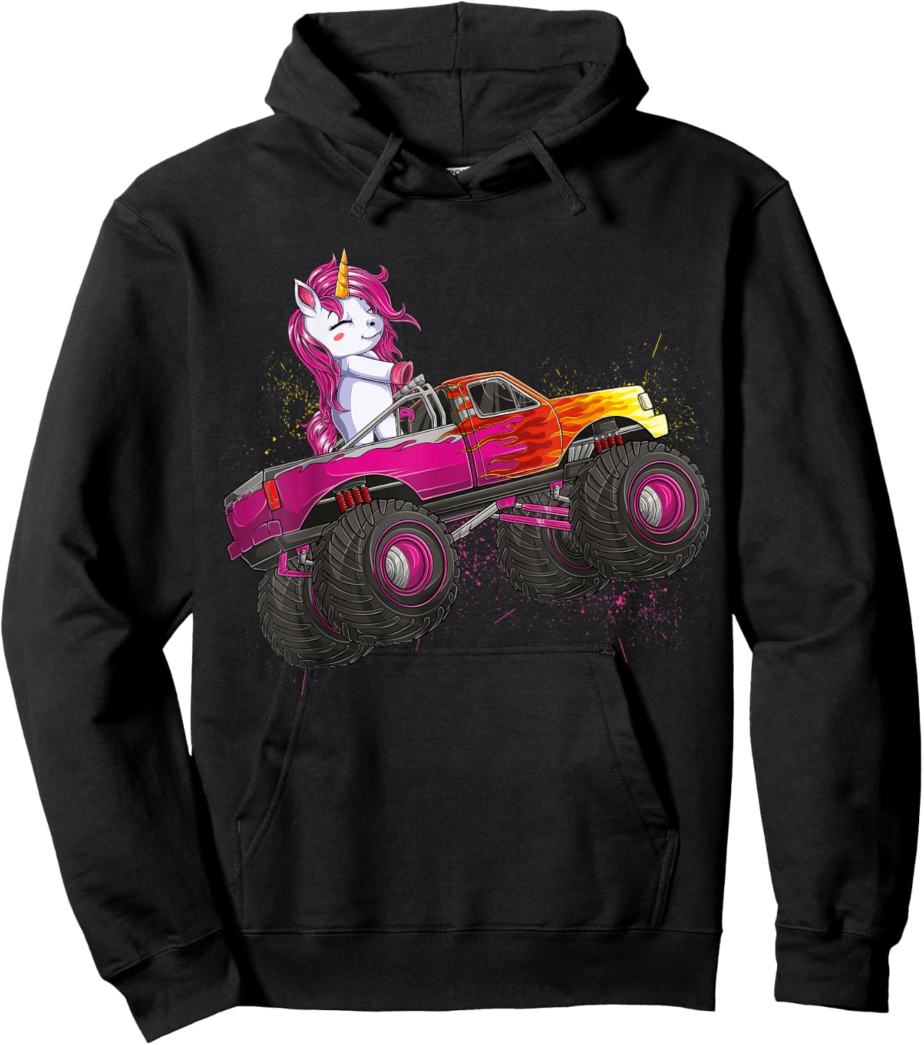 Cute Unicorn Riding Monster Truck Lovers Girls Kids Women Hoodie - Hoodie | Black