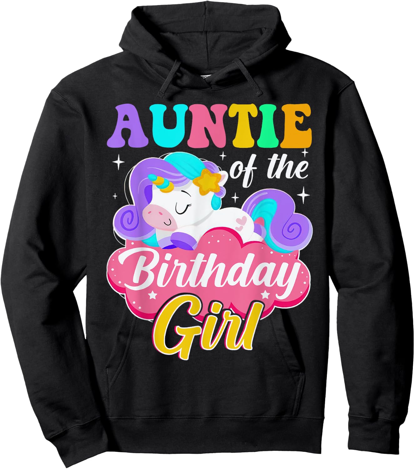 Auntie Of The Birthday Girl Unicorn Matching Outfit Hoodie - Hoodie | Black