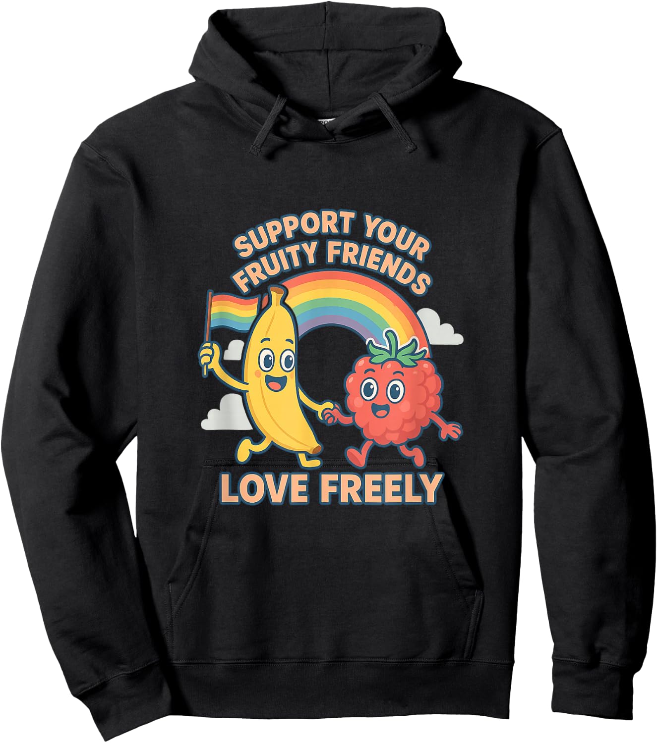 Support Your Fruity Friends Love Freely LGBTQIA+ Hoodie - Hoodie | Black