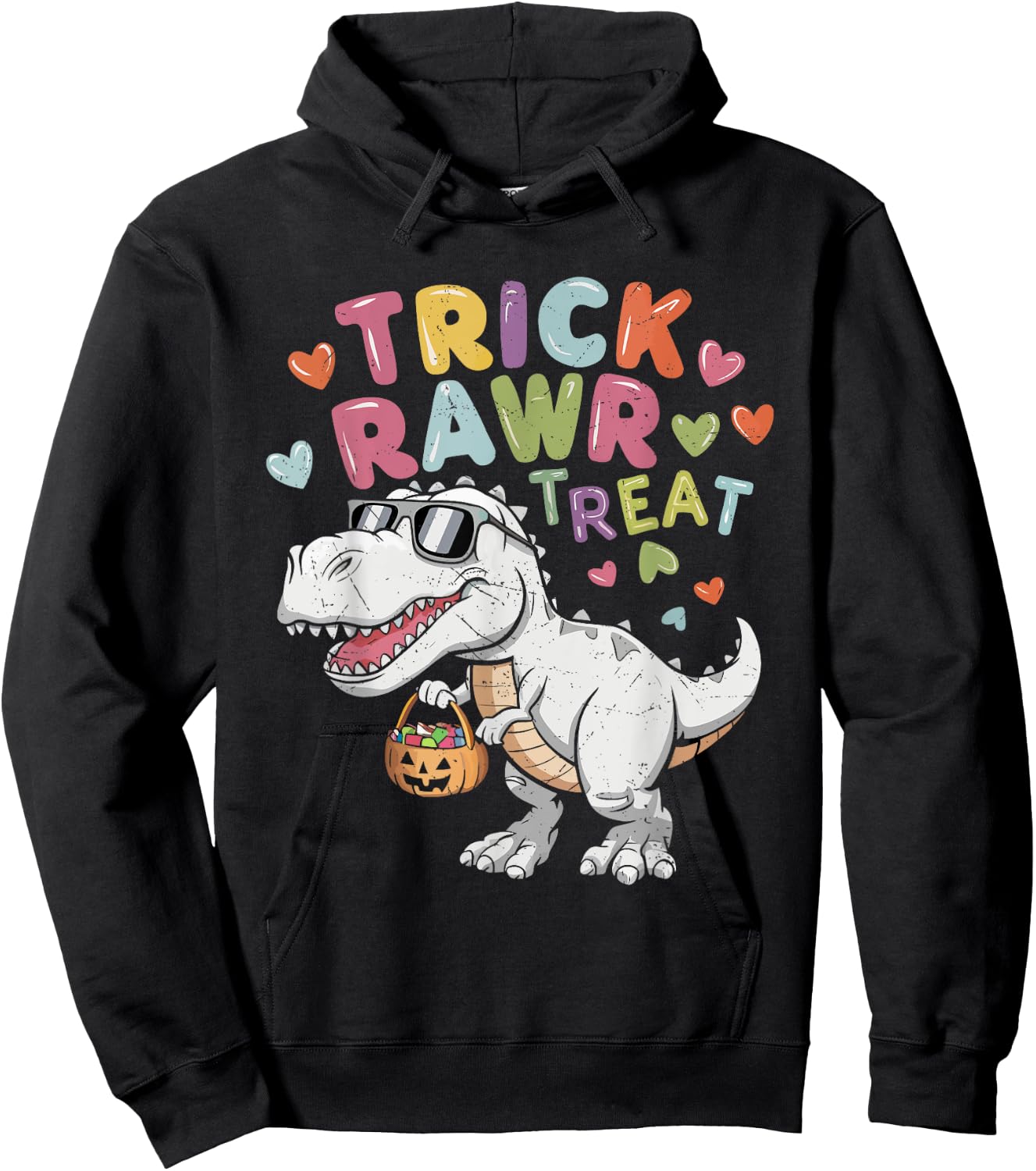 Trick Rawr Treat Ghost Dino Trex Toddler Boys Halloween Kids Hoodie - Hoodie | Black