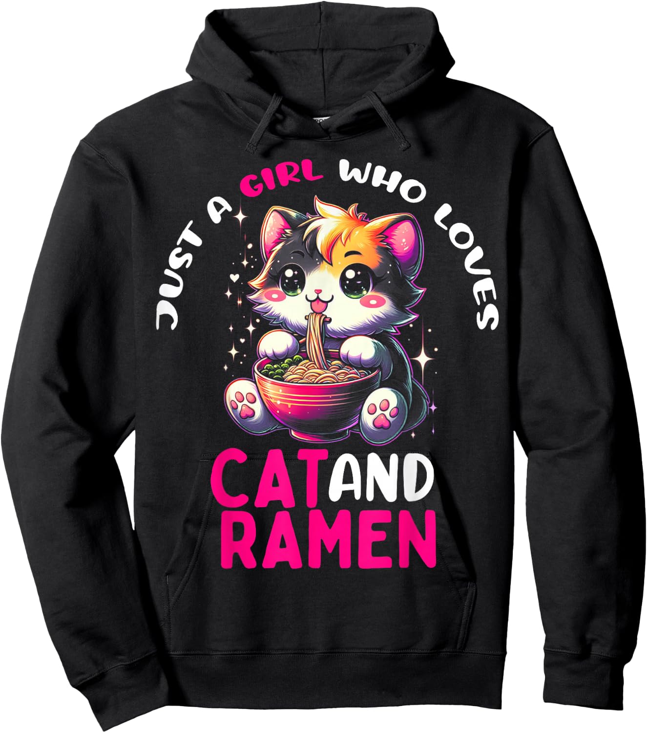 Just a Girl Who Loves Cat And Ramen Cute Cat loves Ramen Hoodie - Hoodie | Black