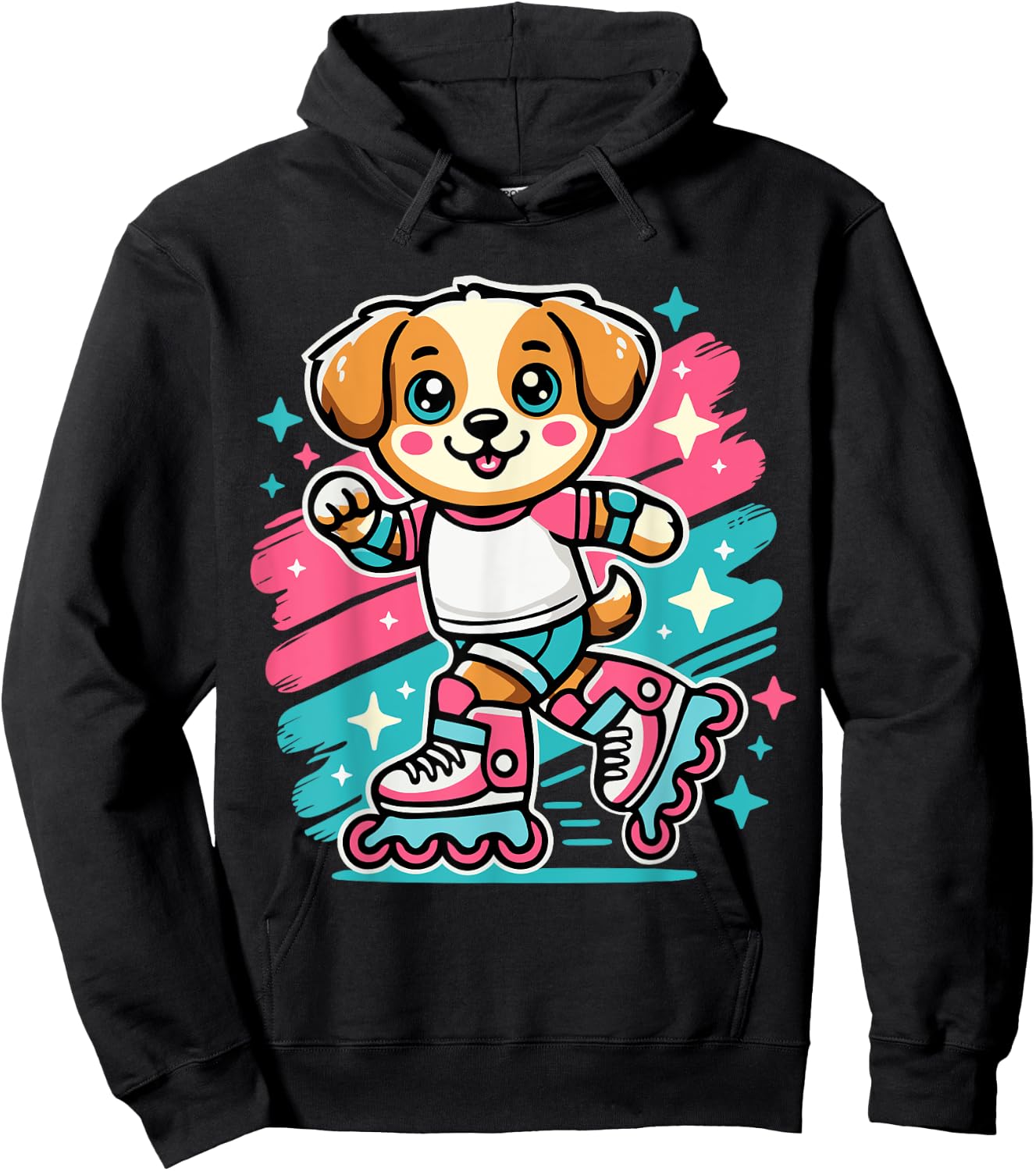 Rollerblading Dog – Cute Puppy on Inline Skates Women Girls Kids Hoodie - Hoodie | Black