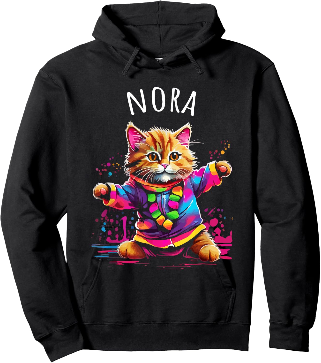 Nora Colorful Dancing Cat Design for Girls Name Nora Hoodie - Hoodie | Black