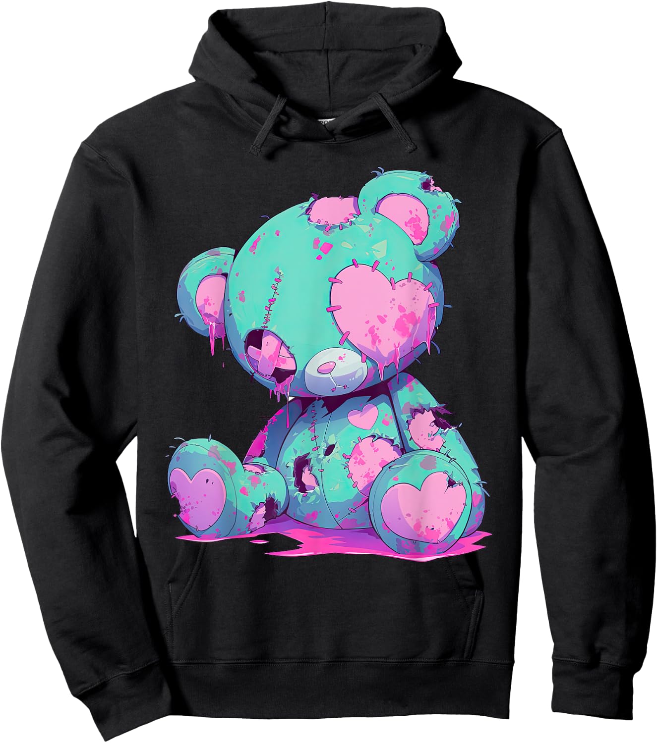Kawaii Pastel Goth Creepy Cute Witchy Zombie Teddy Bear Hoodie - Hoodie | Black