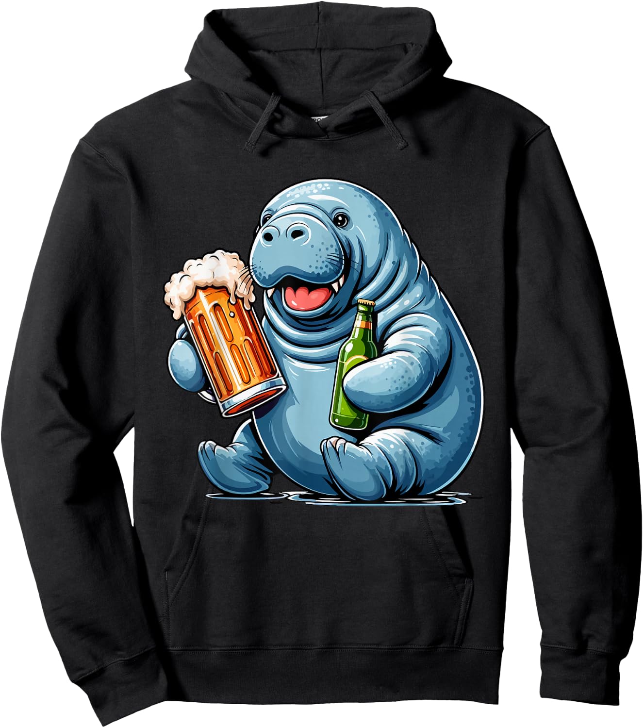 Manatee Drinking Beer Oktoberfest Holiday German Funny Party Hoodie - Hoodie | Black