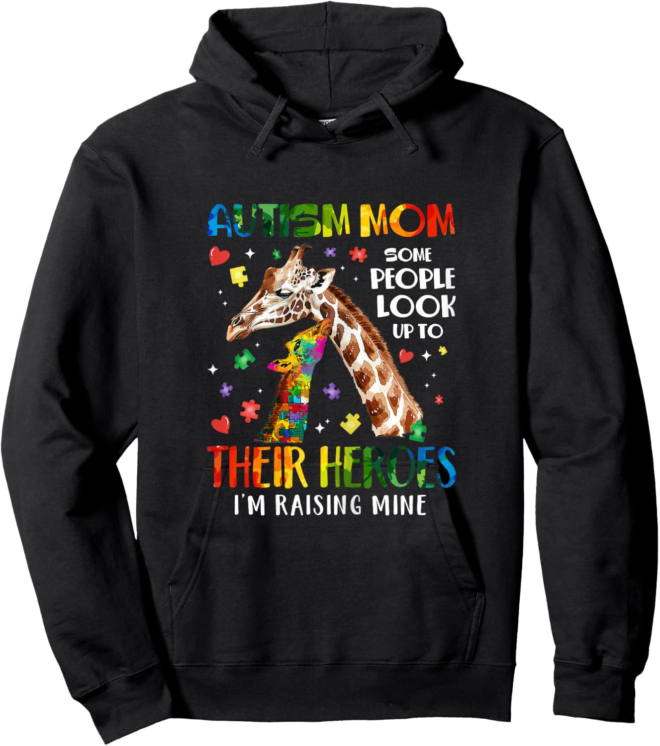 Autism Mom Raising Hero Giraffe Autism Awareness Hoodie - Hoodie | Black