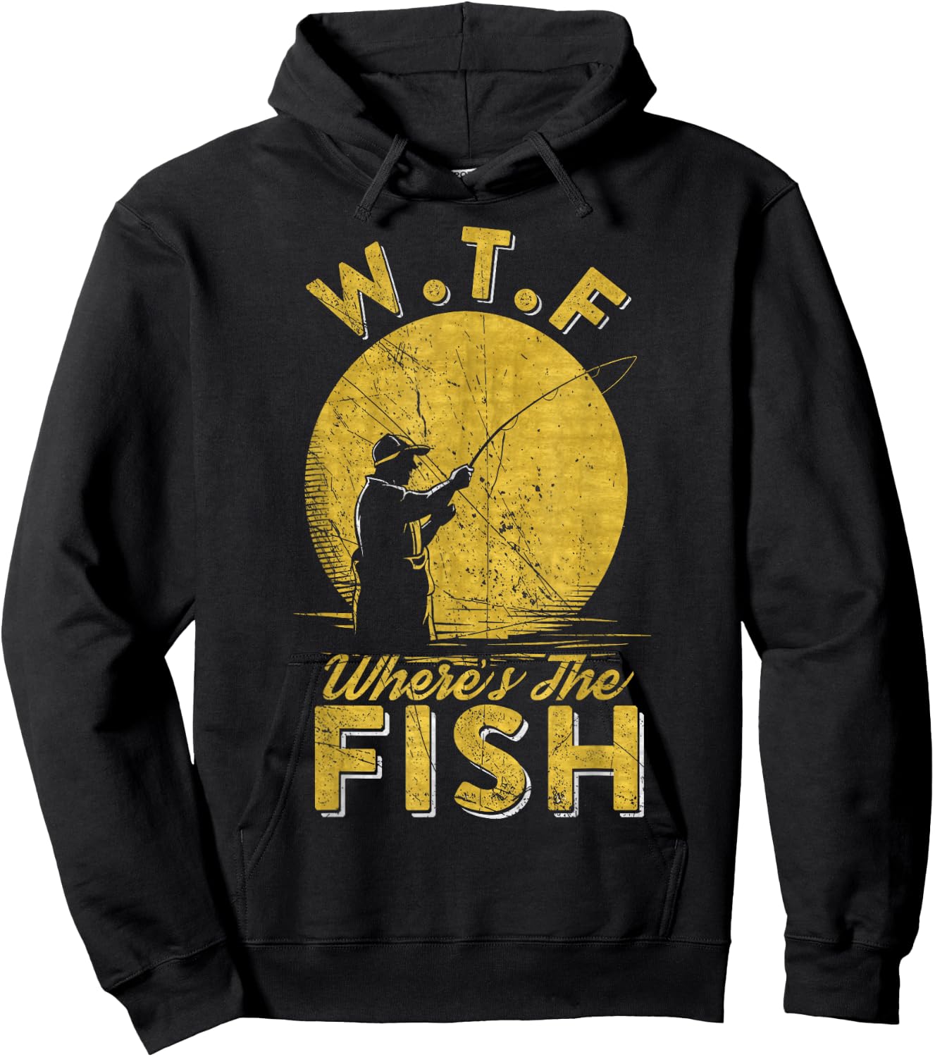 Vintage W.T.F Wheres The Fish, Fisherman, Fishing Lover Hoodie - Hoodie | Black