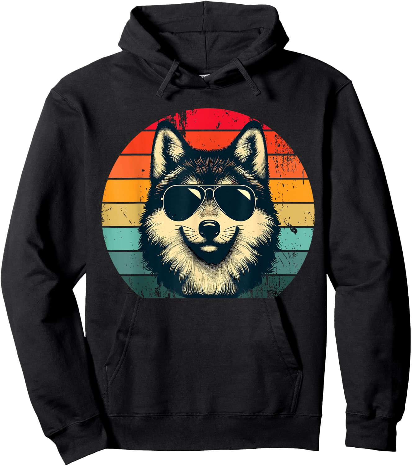 Cool Retro Wolf in Sunglasses 70s 80s 90s Novelty Funny Wolf Hoodie - Hoodie | Black