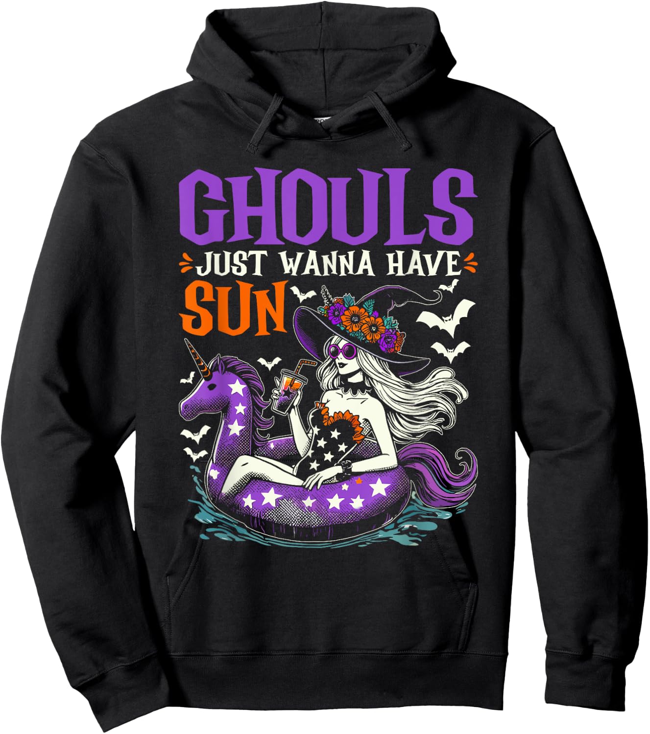 Summerween Summer Halloween Unicorn Float Witch Ghoul Hoodie - Hoodie | Black