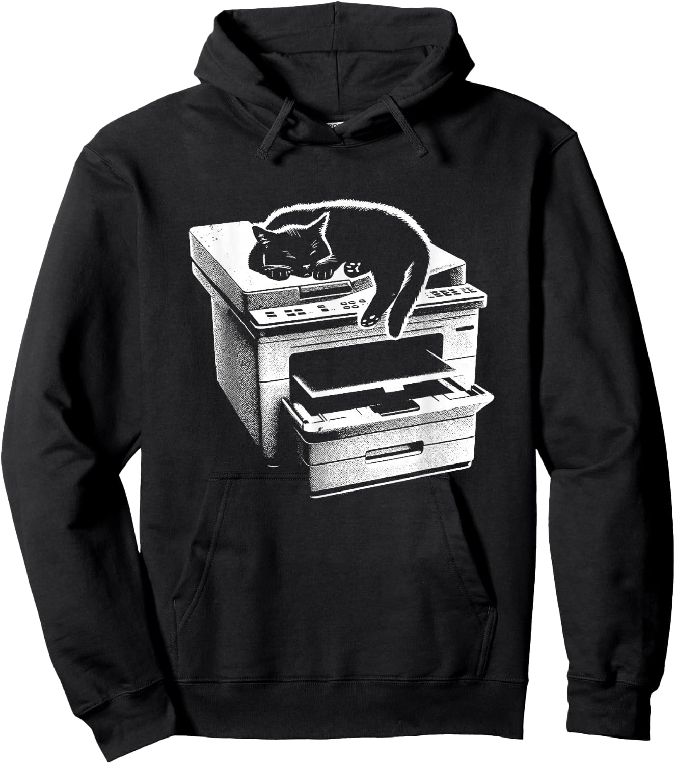 Office Cat Sleeping On Printer - Cute Cat Kitten Lover Hoodie - Hoodie | Black