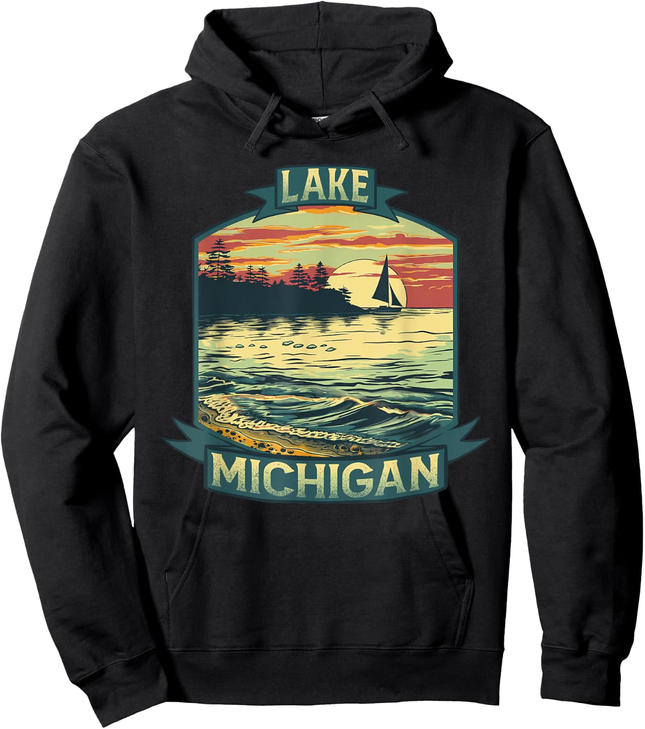 Lake Michigan USA Unsalted Shark Free Vintage Outdoors Retro Hoodie - Hoodie | Black