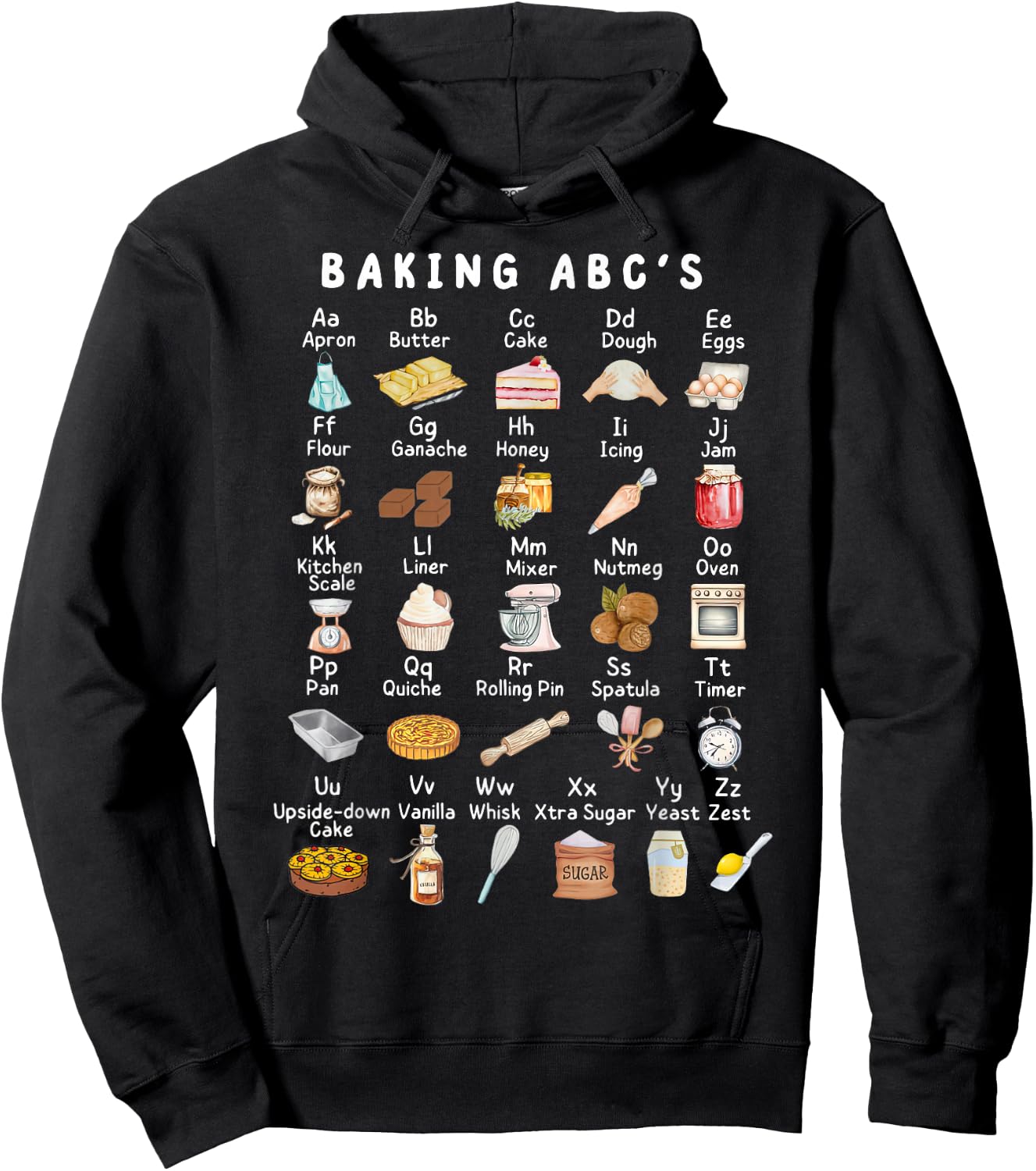 Baking Alphabet ABCs Funny Baker Chef Baking Lover Hoodie - Hoodie | Black