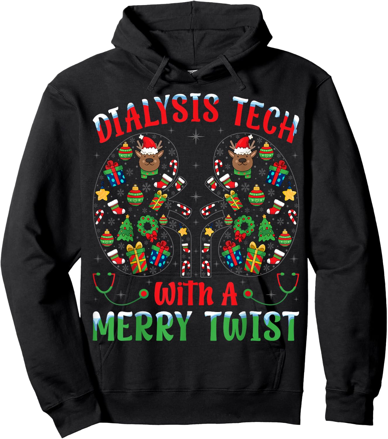Dialysis Tech With A Merry Twist - Nephrology Tech Christmas Hoodie - Hoodie | Black
