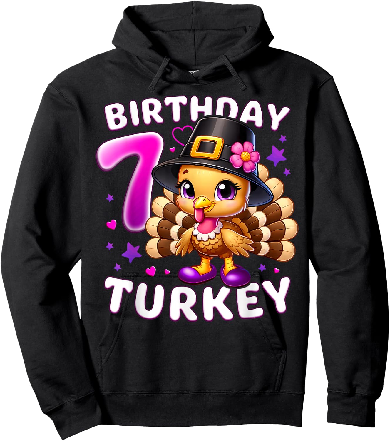 Girls 7th Birthday Thanksgiving Turkey Hoodie - Hoodie | Black