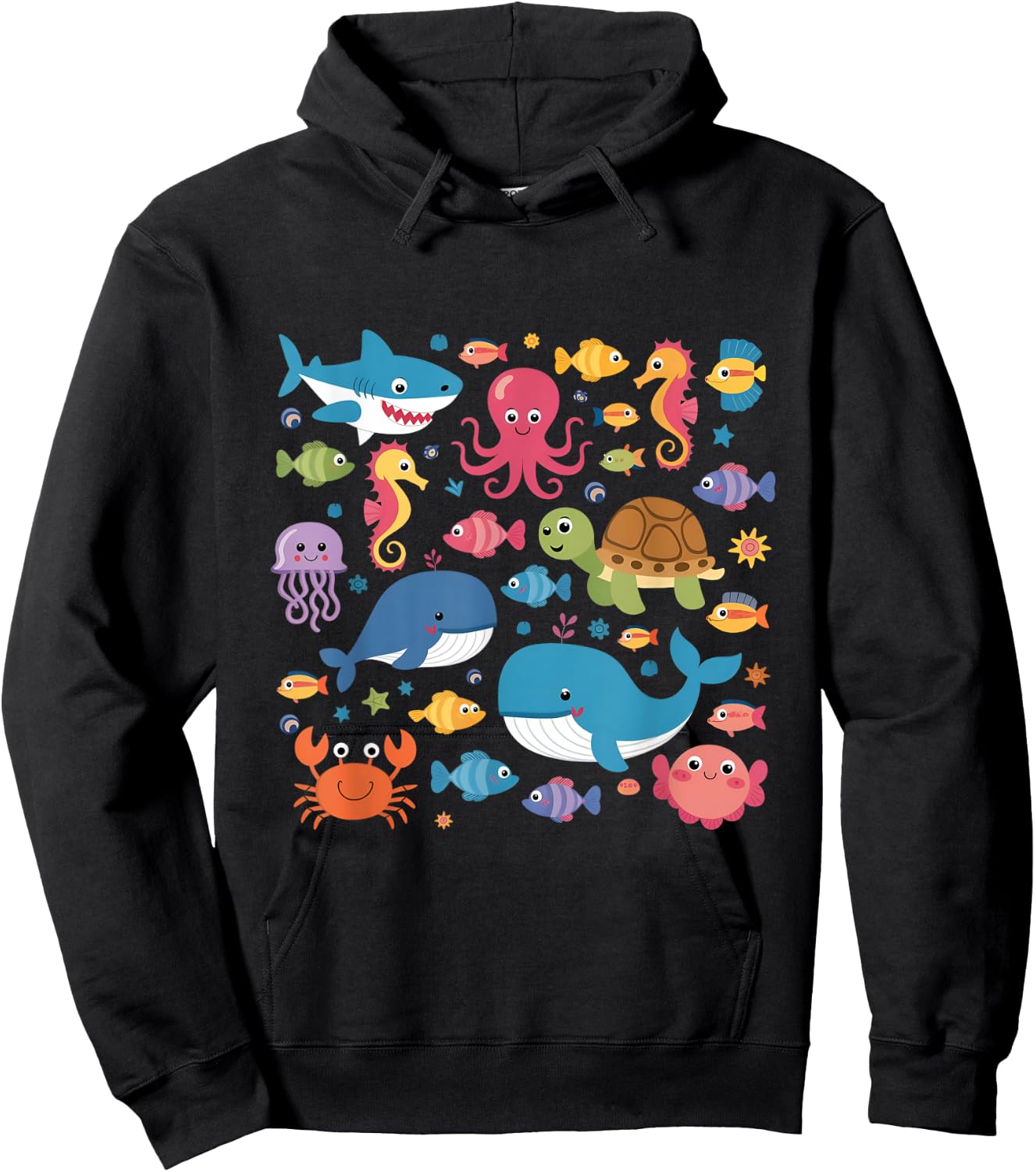 Cute Sea Animals Kids Children Ocean Creatures Clownfish Hoodie - Hoodie | Black