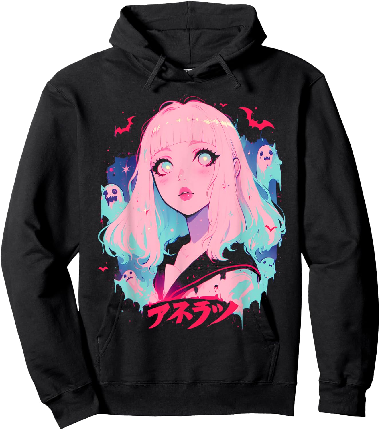 Goth Grunge Demon Anime Girl Waifu Horror Alt Aesthetic Hoodie - Hoodie | Black