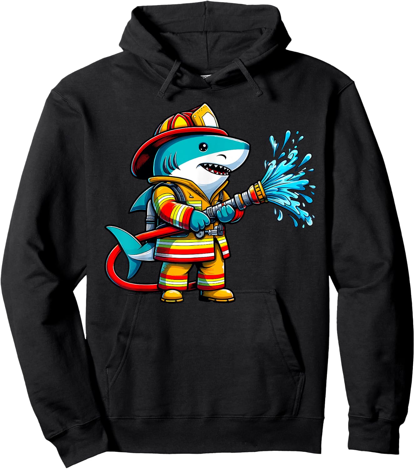 Shark Fireman on Firefighter Shark Kids Boys Hoodie - Hoodie | Black