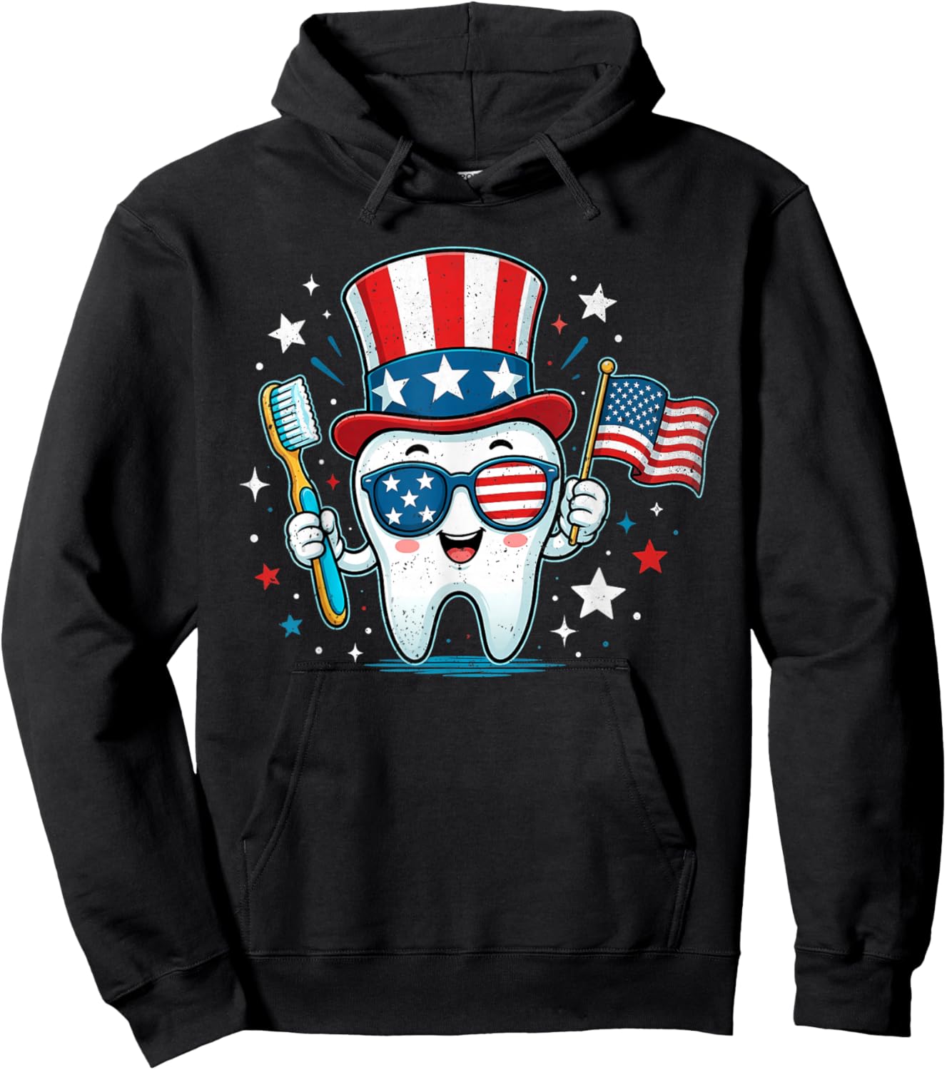Dentist Dental Patriotic 4th of July USA American Women Kids Hoodie - Hoodie | Black