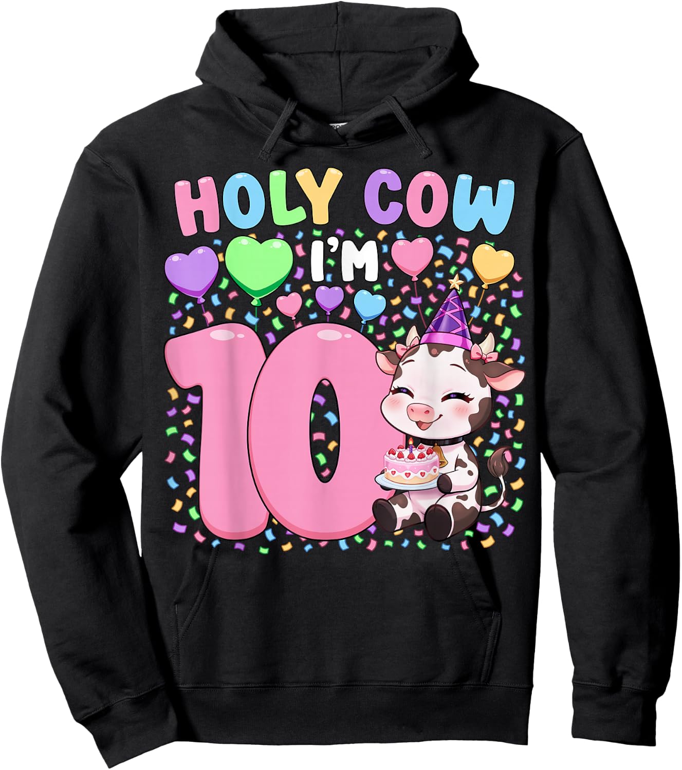Farm Animal Cow Girls 10th Birthday Shirt | Holy Cow I'm 10 Hoodie - Hoodie | Black