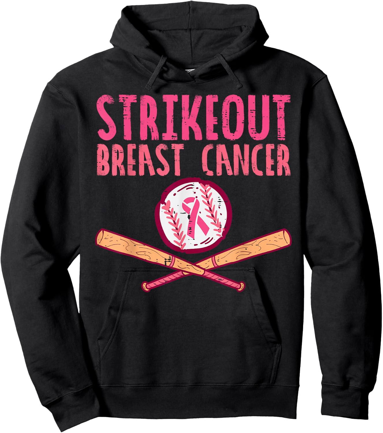 Strike Out Breast Cancer Baseball Fight Awareness Men Women Hoodie - Hoodie | Black
