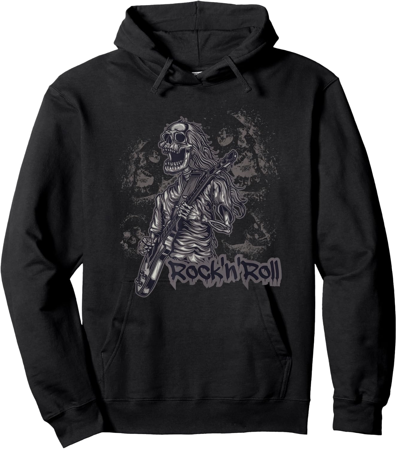 Vintage Retro 80s Music Guitar Skeleton Rock & Roll Hoodie - Hoodie | Black