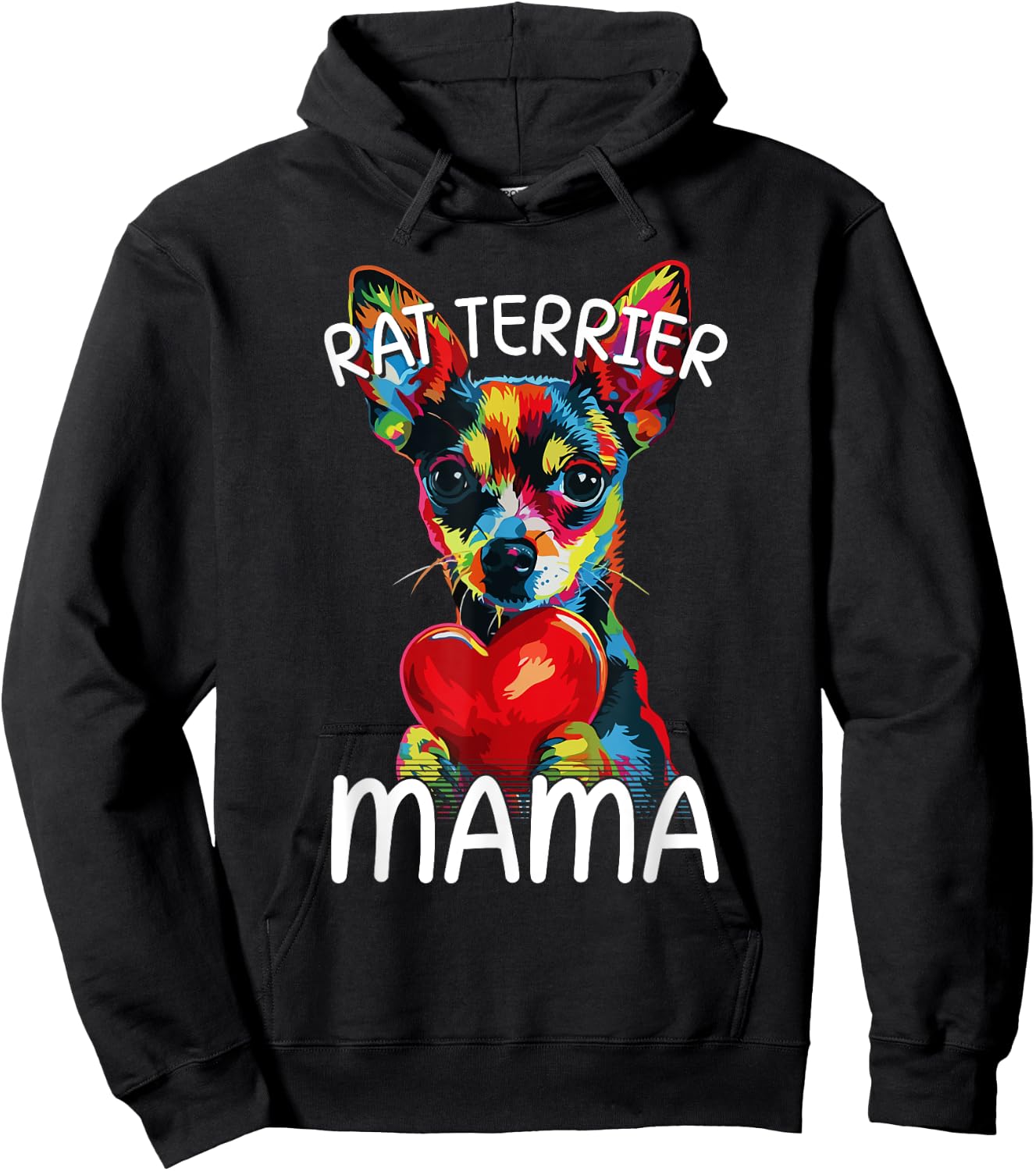 Rat Terrier Mom Mama Heart Pop Art Rat Terrier Lover Hoodie - Hoodie | Black
