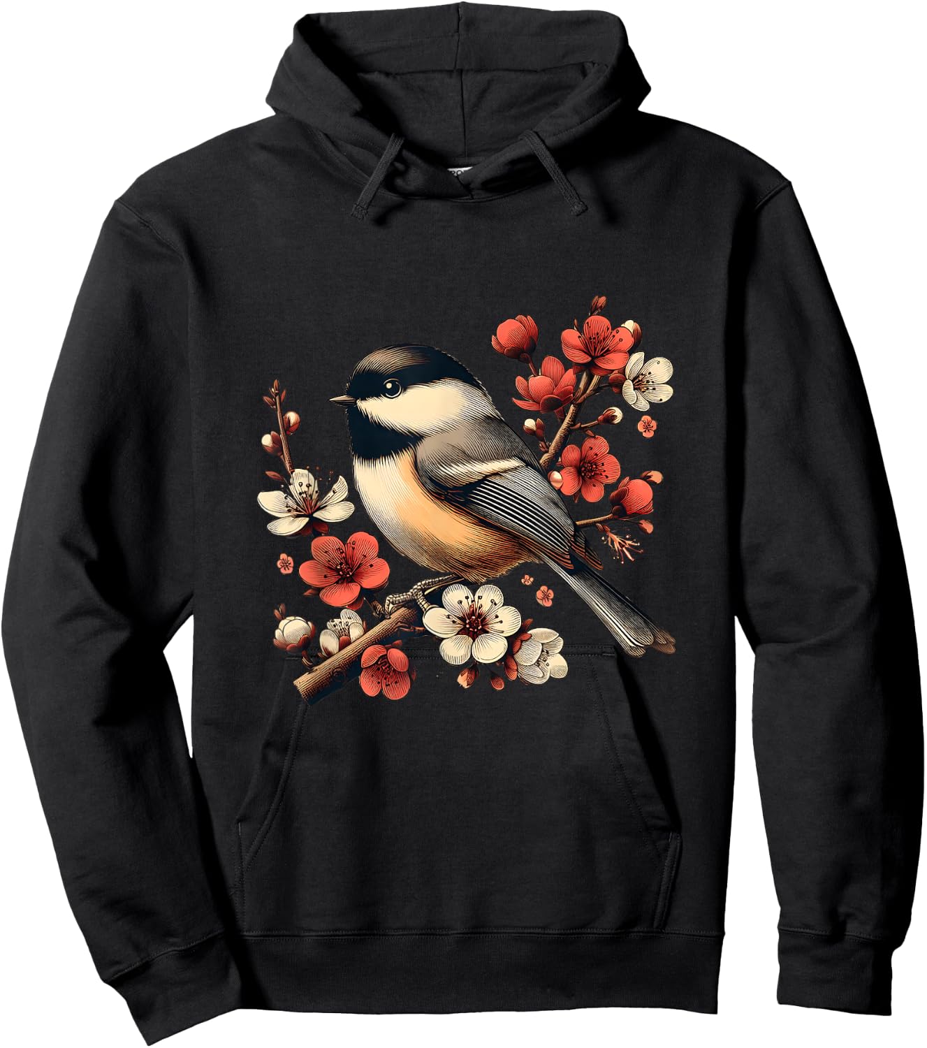 Bird Watching Nature Animal Vintage Blossom Chickadee Hoodie - Hoodie | Black