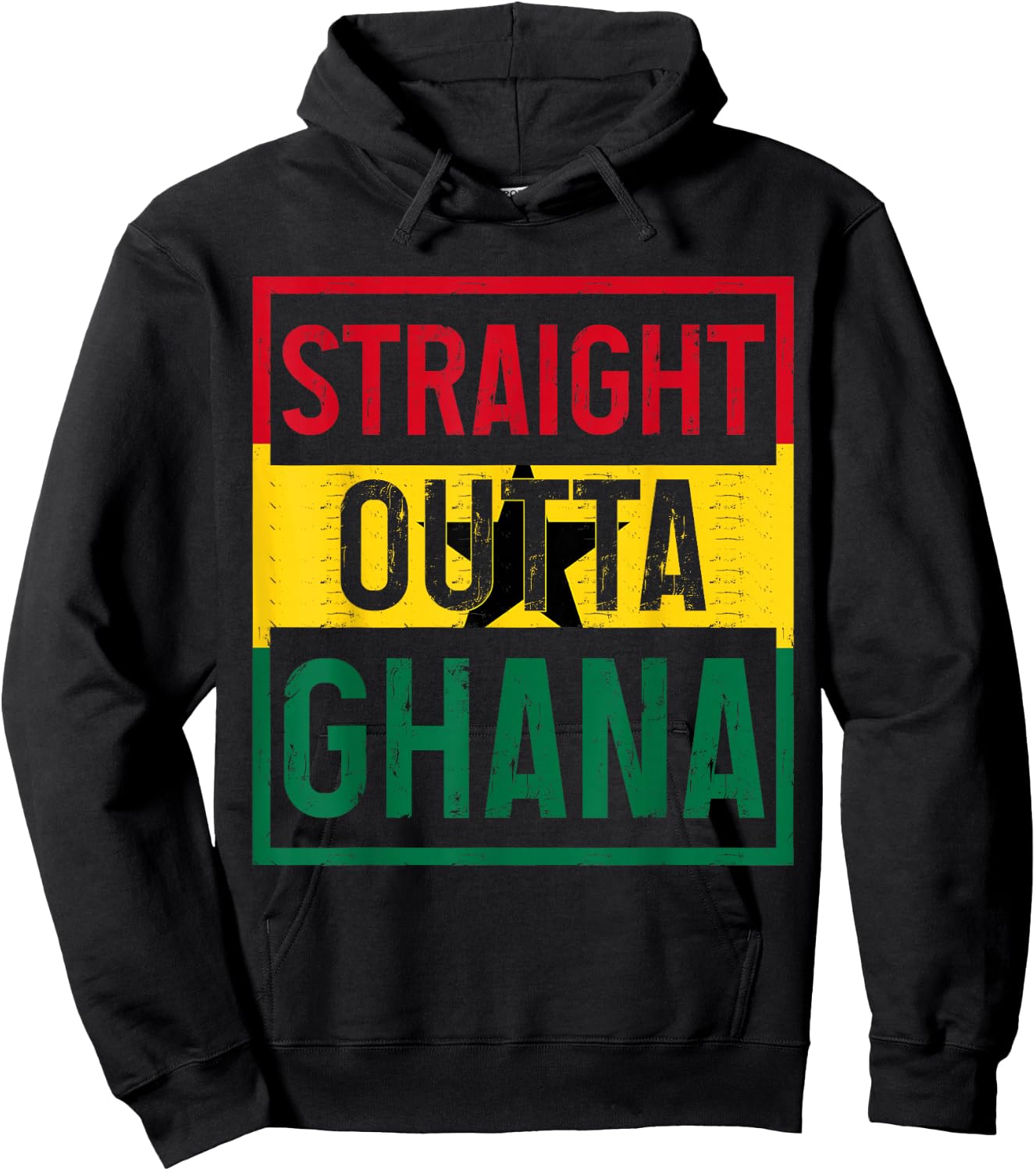 Straight Outta Ghana Ghanese Flag Roots Pride Vintage Hoodie - Hoodie | Black