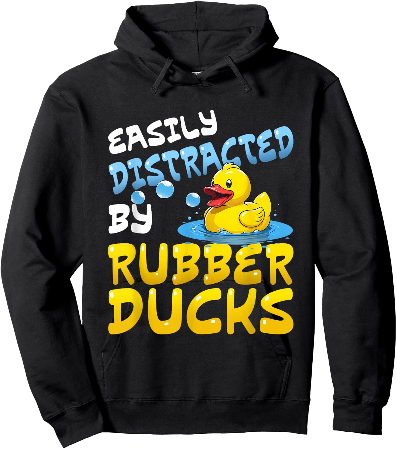 Quacktastic Duck Party Outfit Easily Distracted By Rubber Ducks -Adults Black Small Classic Fit Short Sleeve Cotton Blend Hoodie - Hoodie | Black