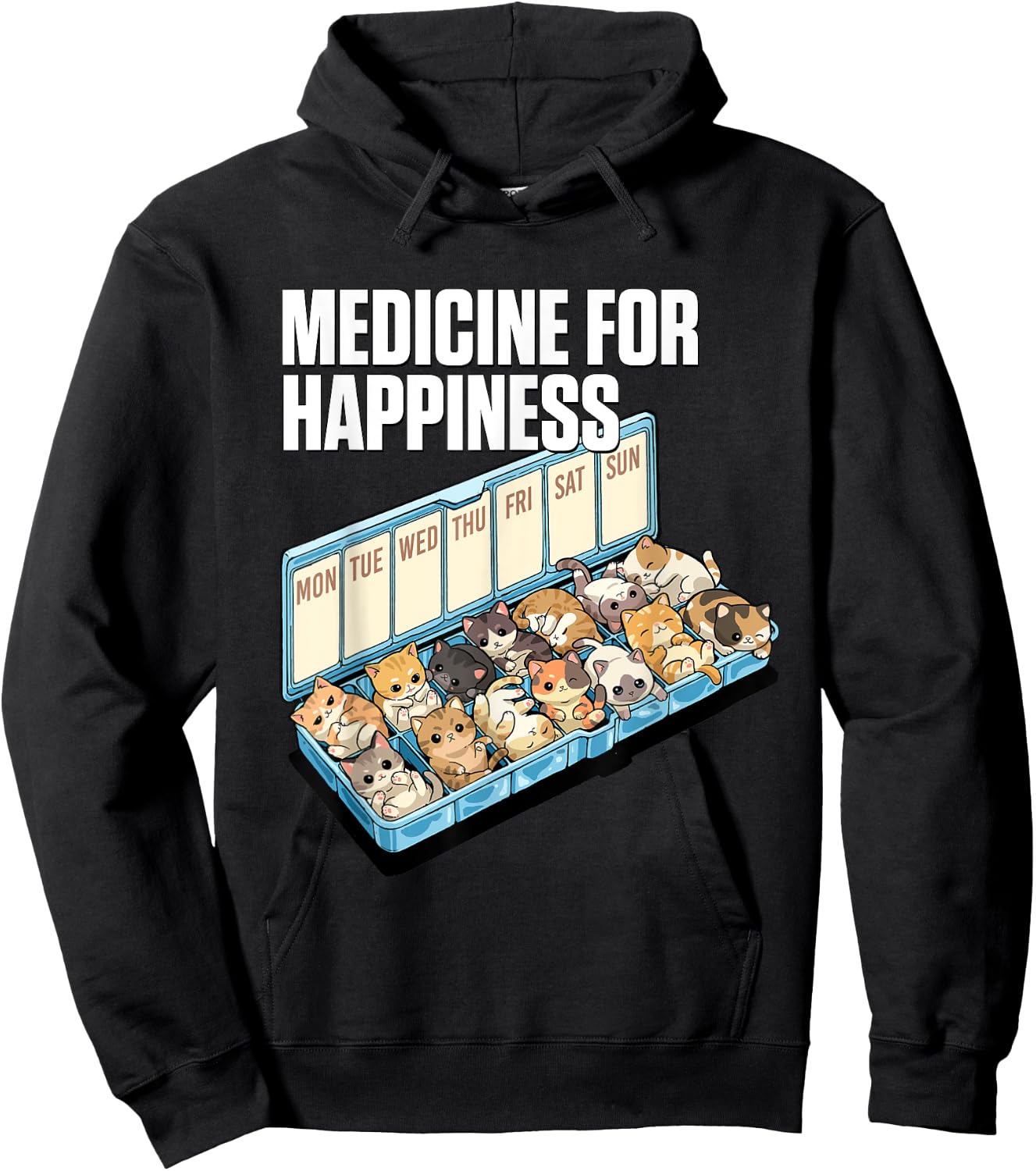 Medicine for Happiness Cute Cat Lovers Design Women Kids Hoodie - Hoodie | Black
