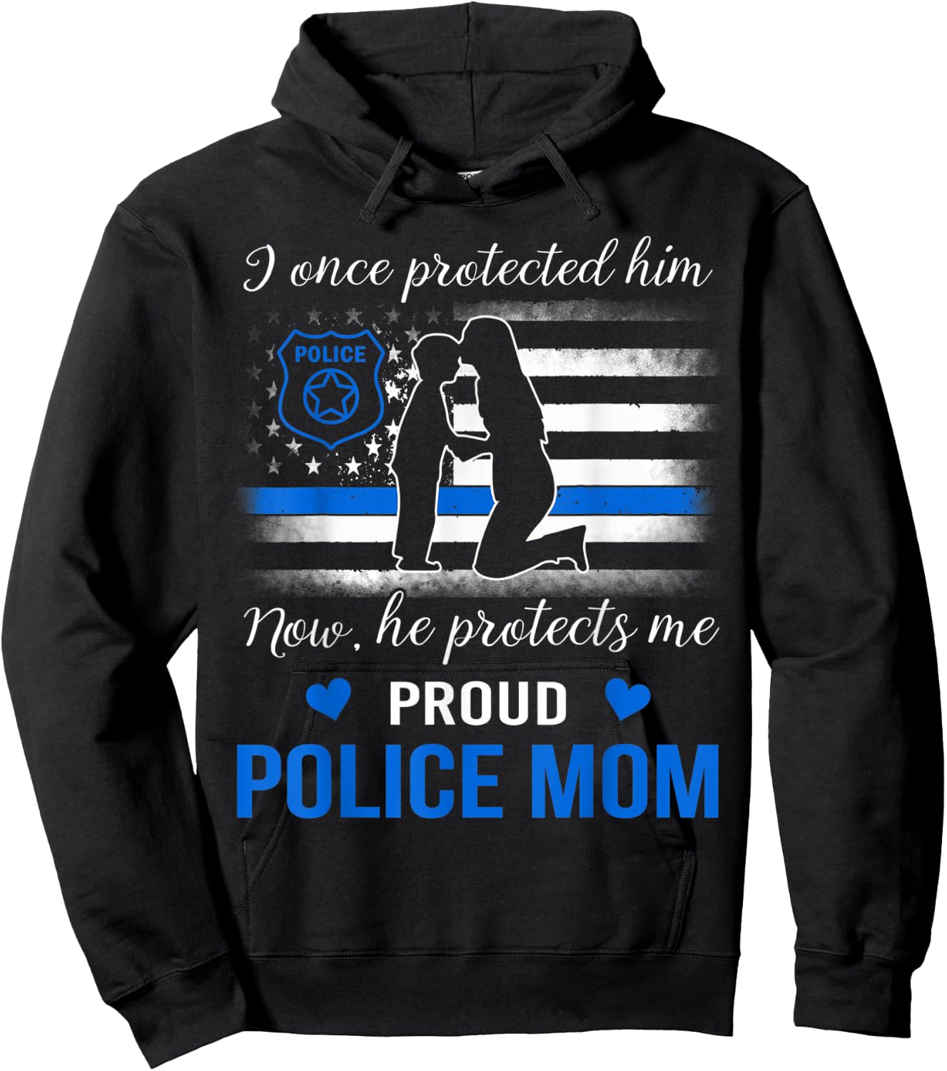 Thin Blue Line American Flag Proud Police Mom Men Hoodie - Hoodie | Black