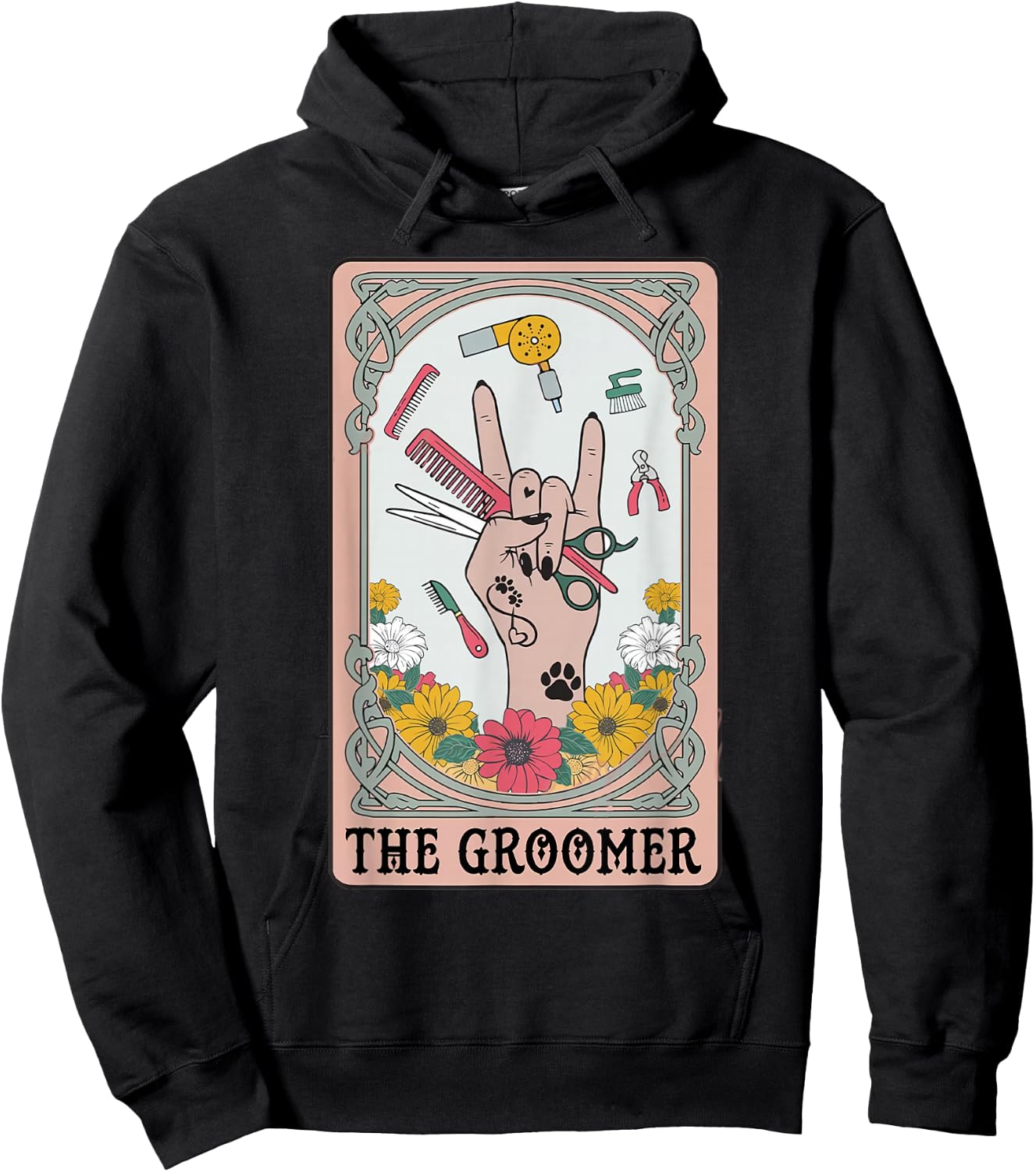 Funny Tarot Card Pet Grooming Dog Groomer Girl Women Hoodie - Hoodie | Black