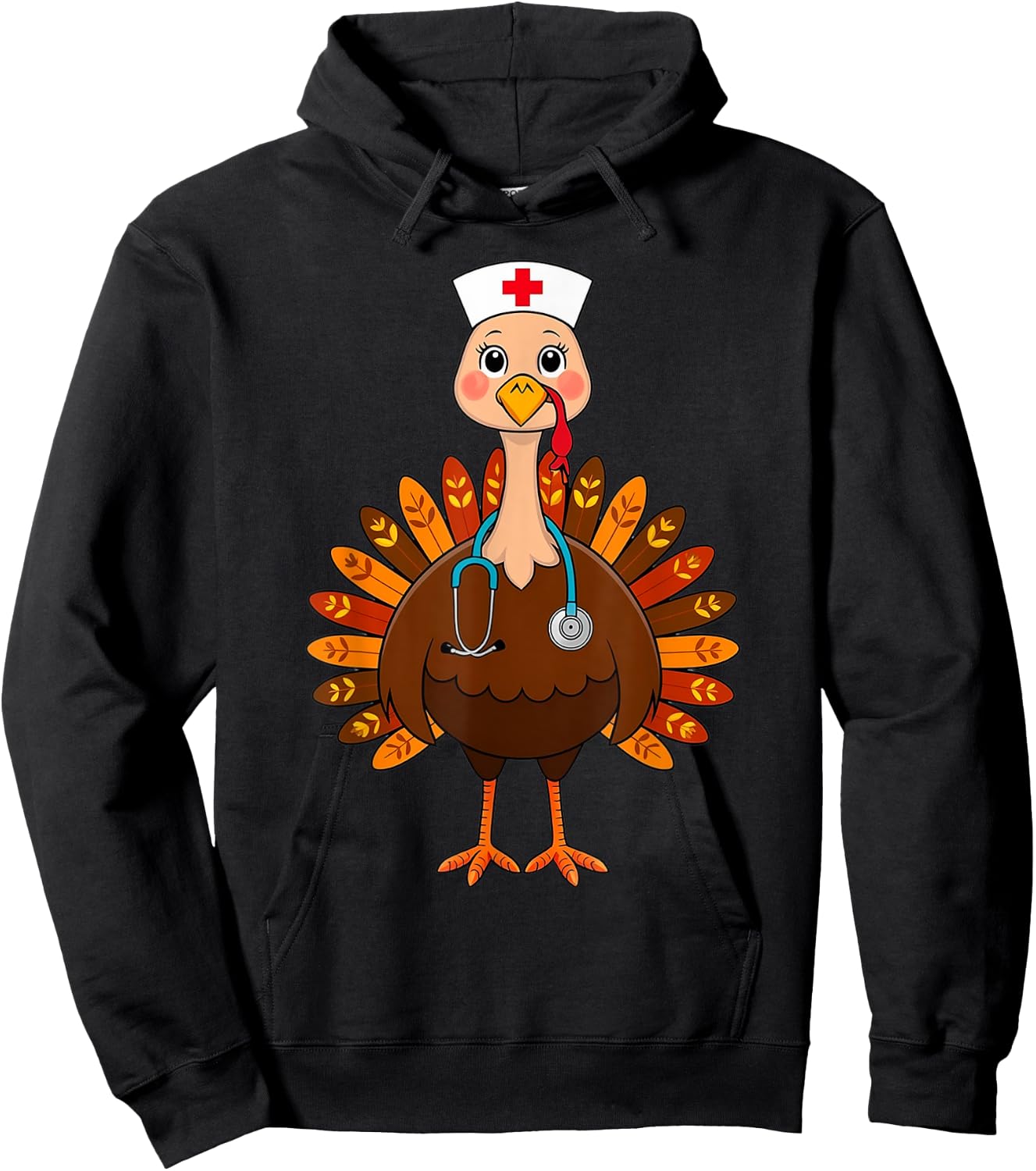 Thanksgiving Scrub Tops Women Turkey Nurse Holiday Nursing Hoodie - Hoodie | Black