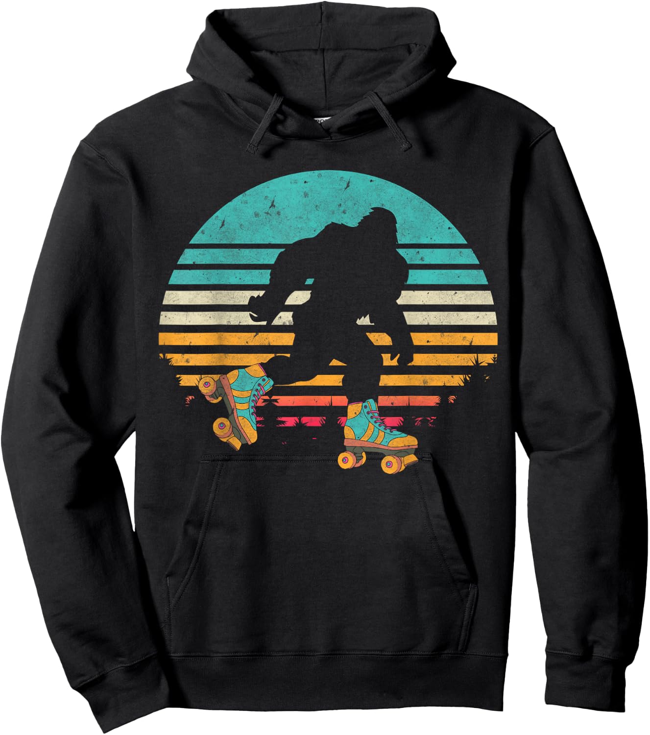 Vintage Retro Bigfoot Roller Skating Sunset 80s 90s Skater Hoodie - Hoodie | Black