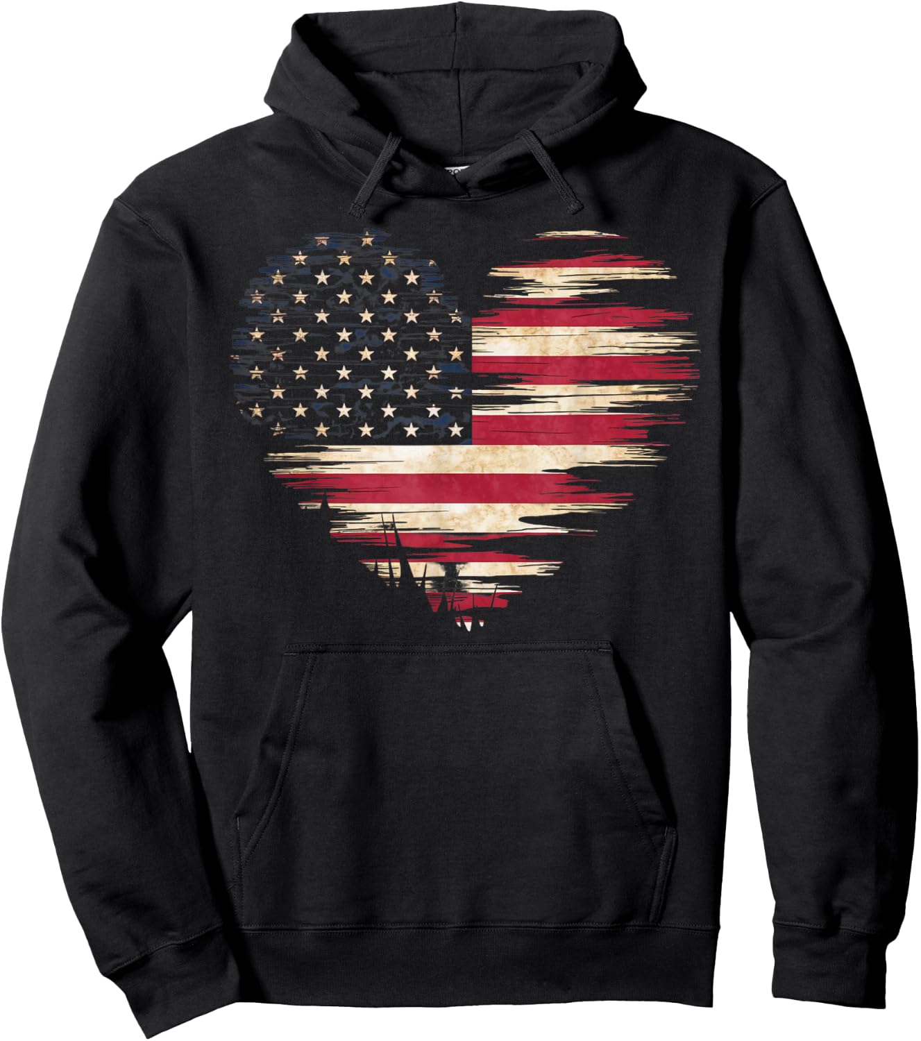4th of July Shirts Women American Flag Heart Patriotic Hoodie - Hoodie | Black