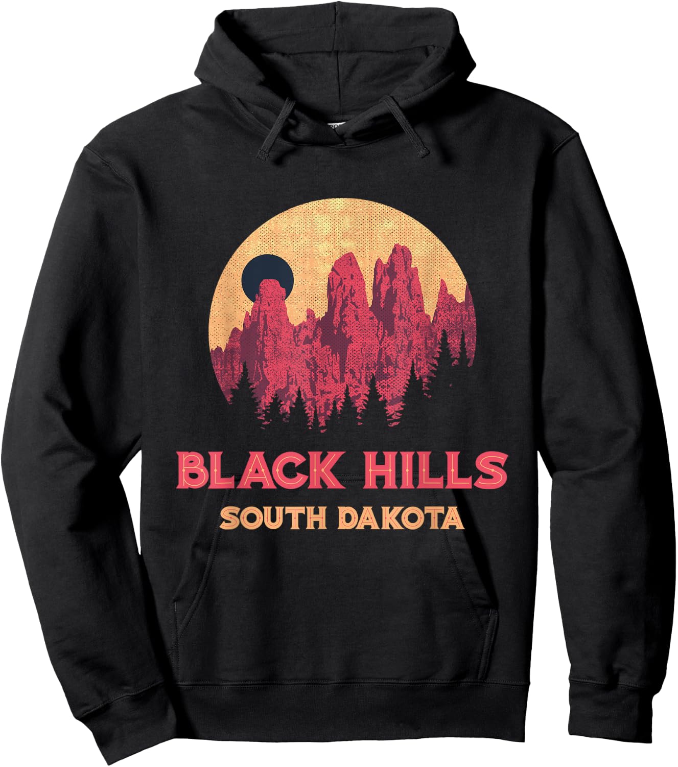Vintage Black Hills Mountains And Forest South Dakota Travel Hoodie - Hoodie | Black