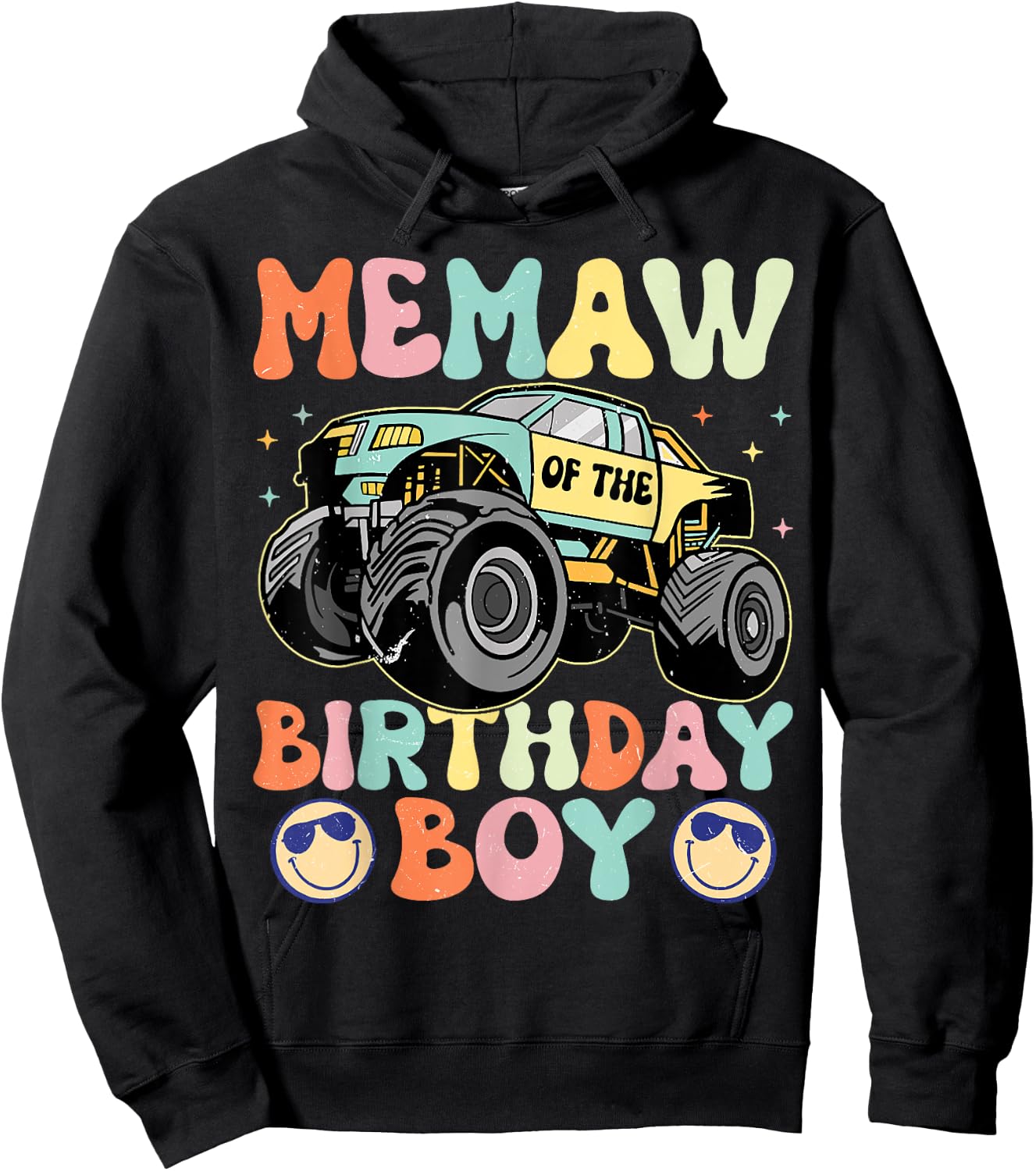 Monster Truck Memaw Of The Birthday Boy Matching Family Hoodie - Hoodie | Black