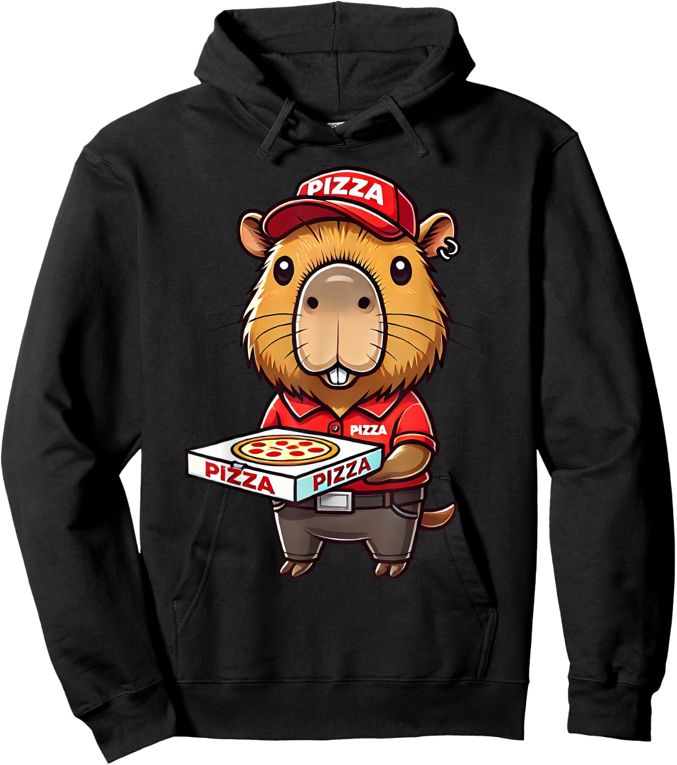 Capybara Funny Pizza Delivery Costume Men Women Kids Hoodie - Hoodie | Black