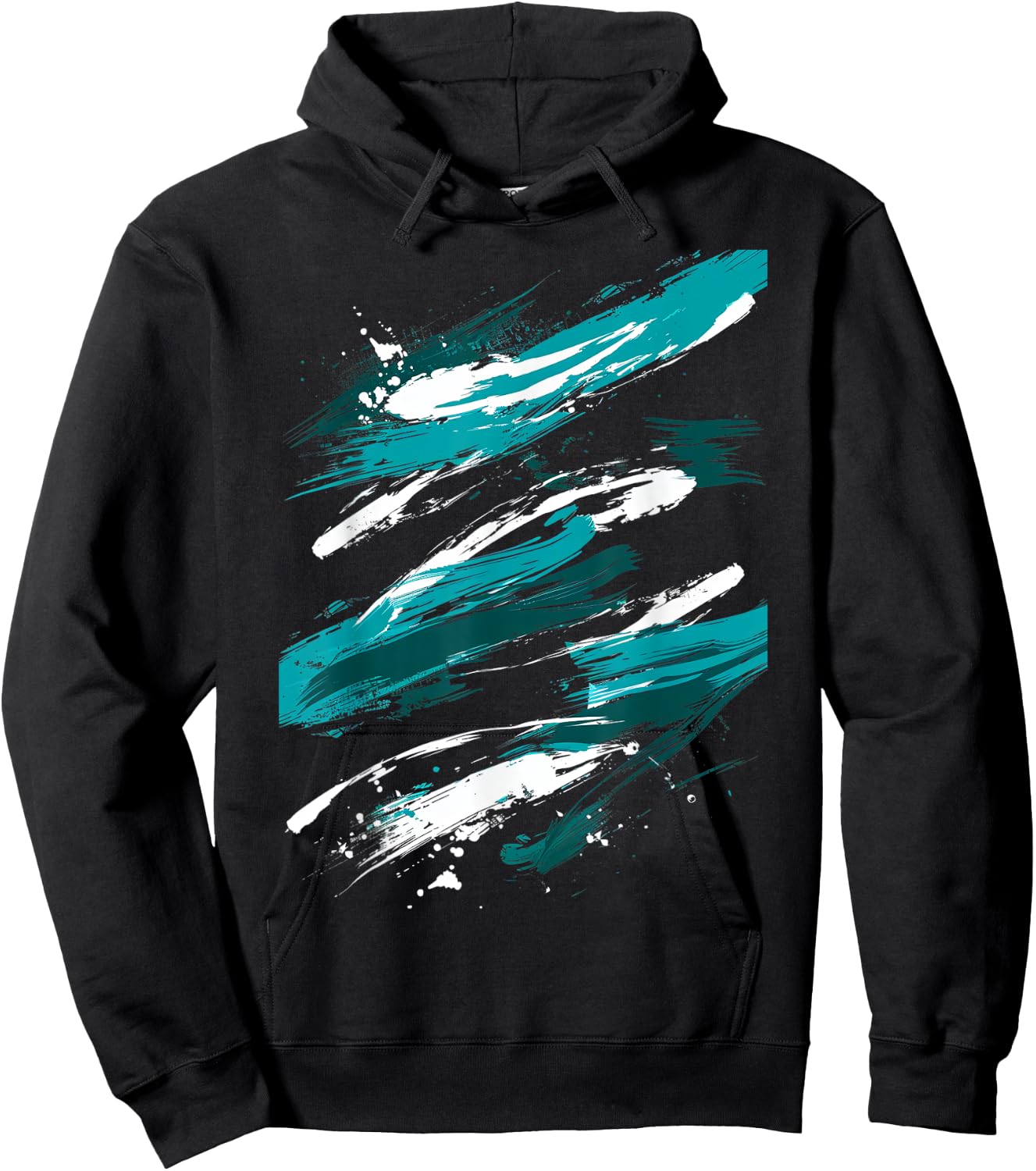 Teal And Black Brush Strokes Graphic Hoodie - Hoodie | Black
