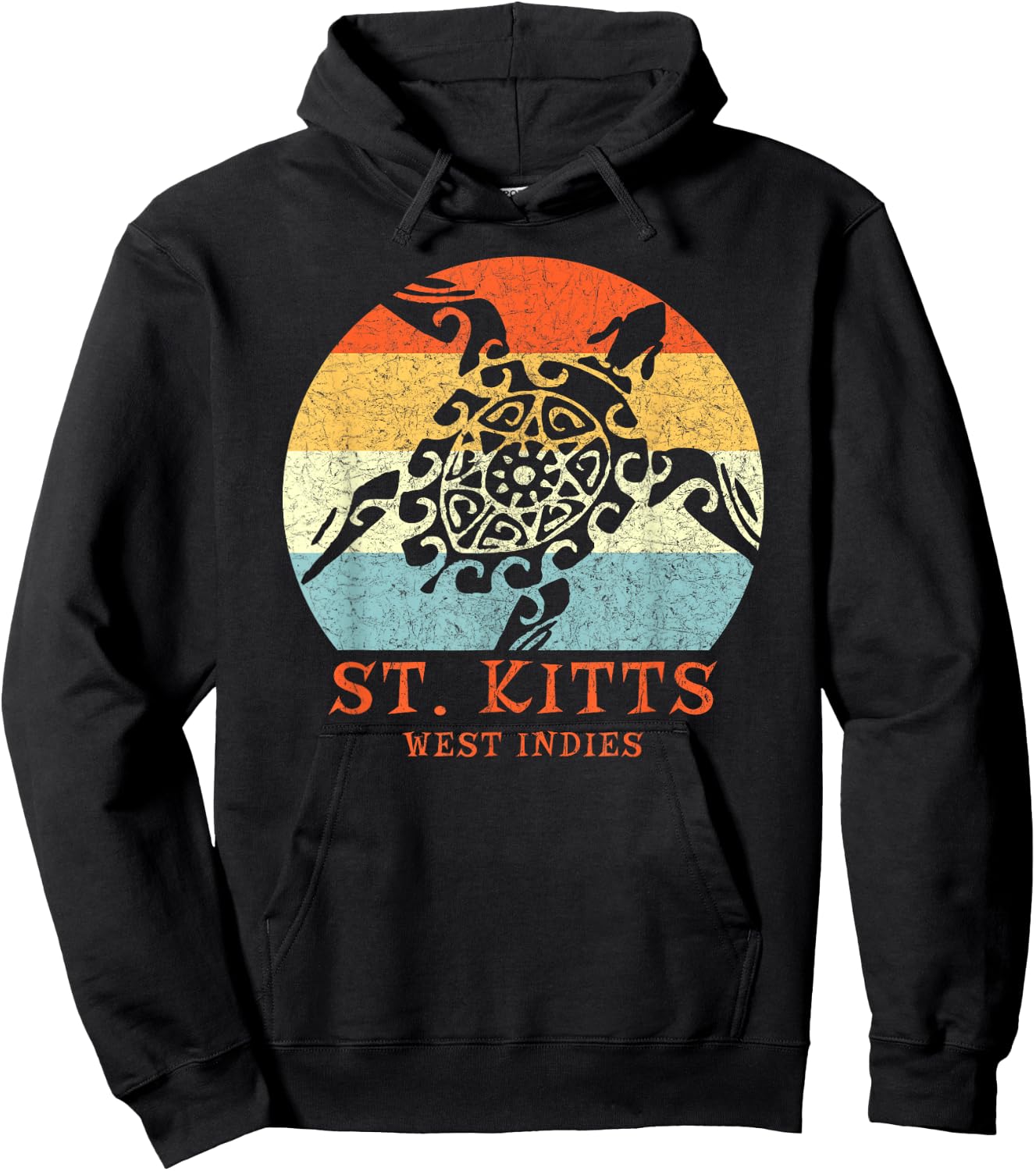 St. Kitts, West Indies Vintage Tribal Turtle Vacation Hoodie - Hoodie | Black