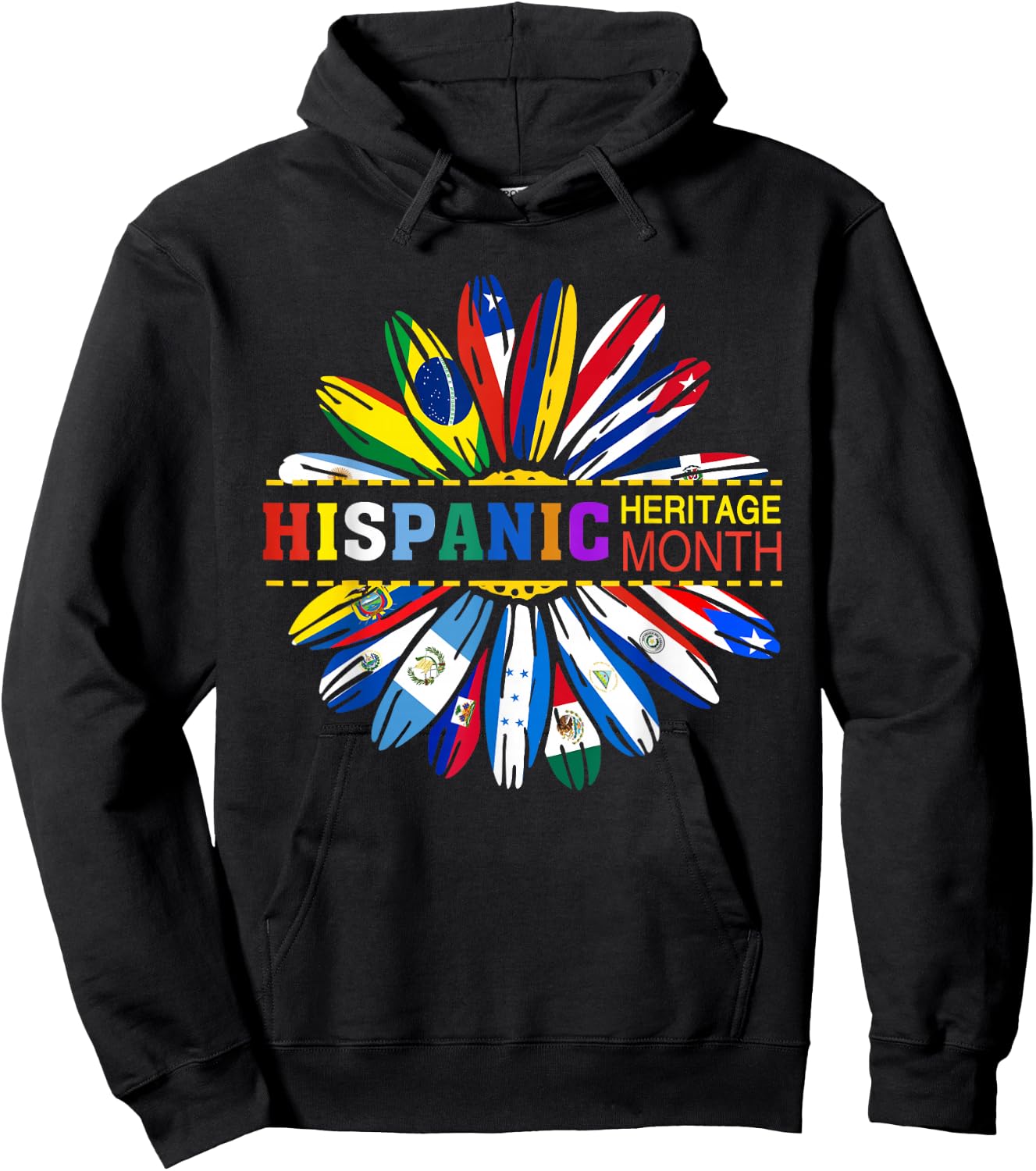 Sunflower Hispanic Heritage Month Latino Countries Flags Hoodie - Hoodie | Black