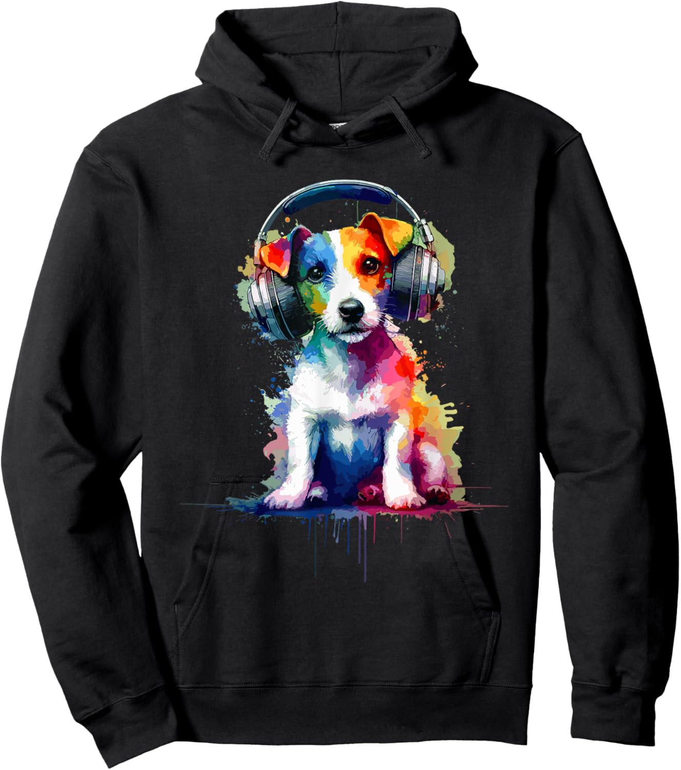 Splash Art Headphones Jack Russell Terrier Jack Russells Hoodie - Hoodie | Black