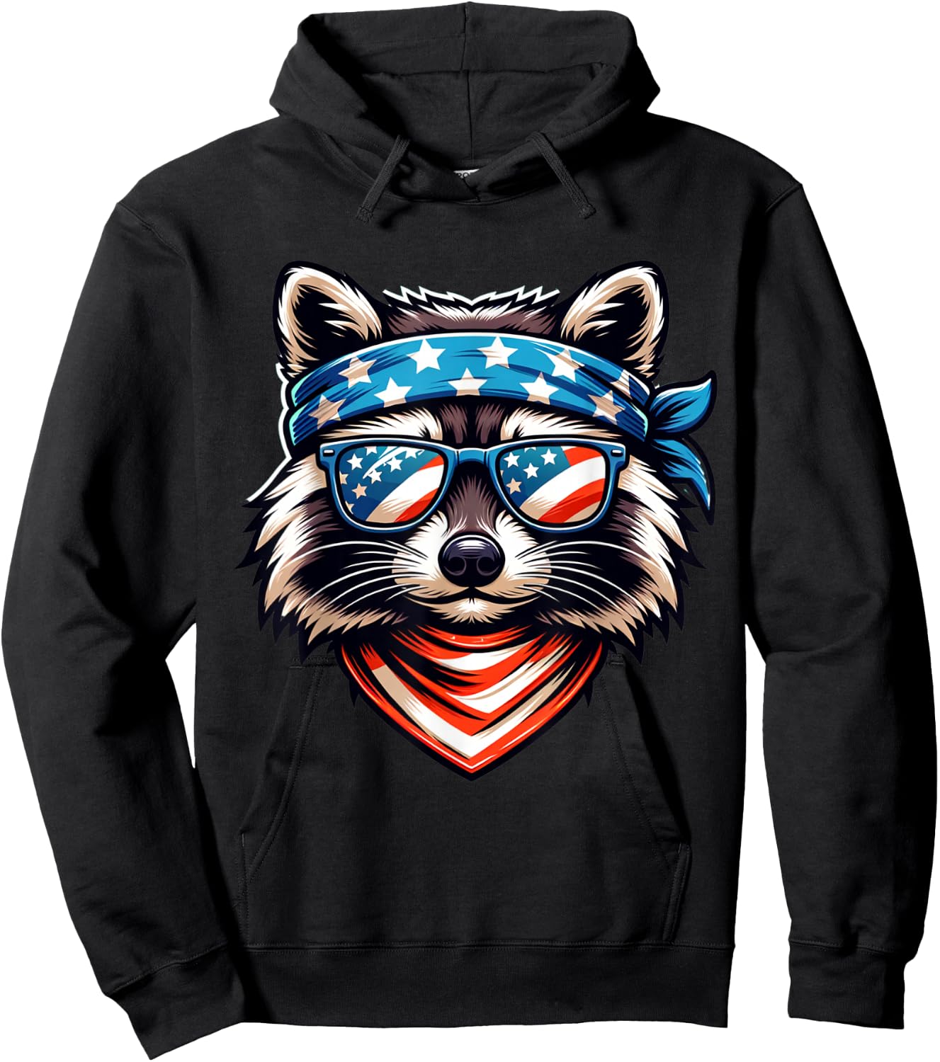 Patriotic Raccoon 4th of July American Flag Trash Panda Hoodie - Hoodie | Black