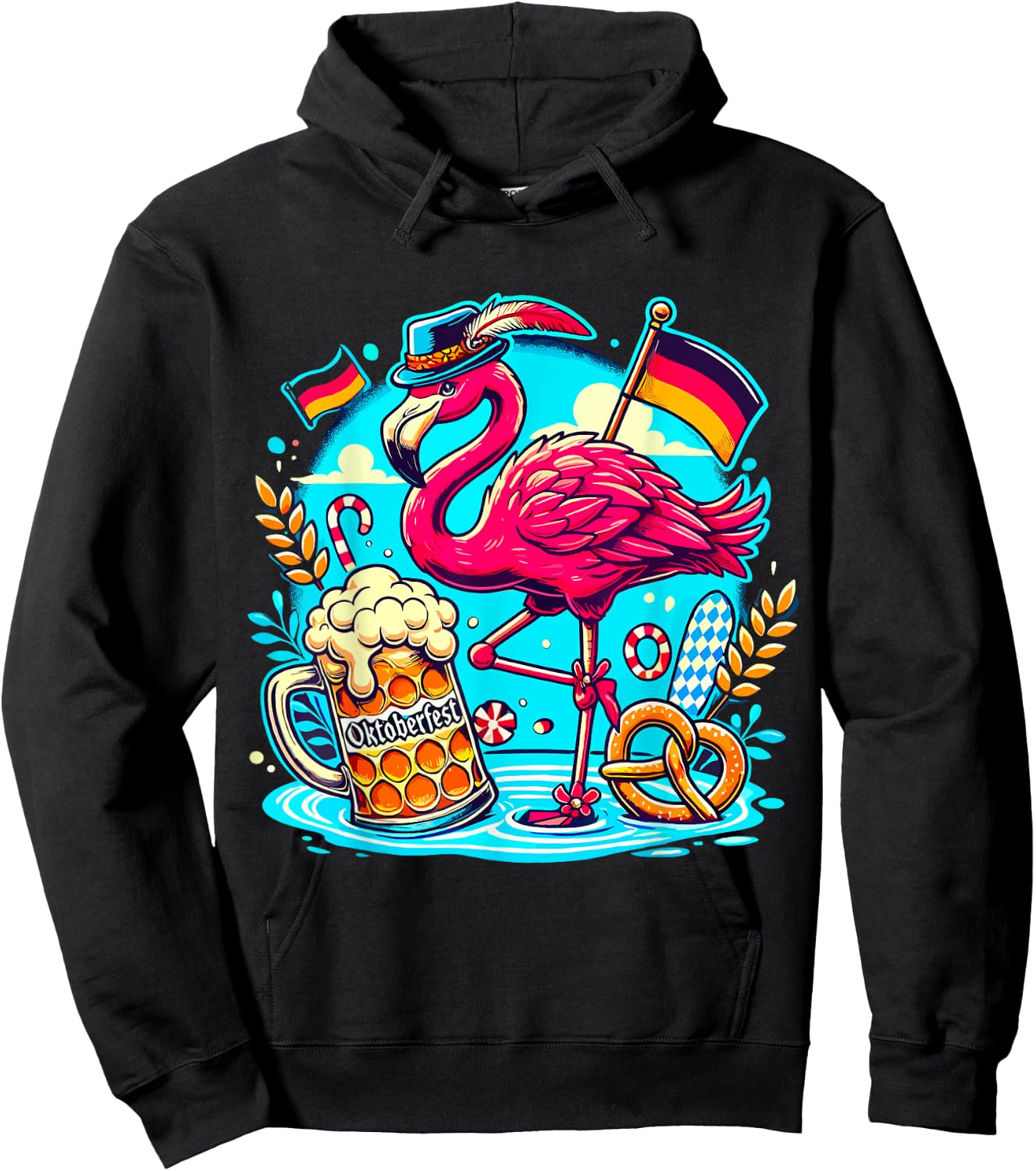 Octoberfest Flamingo Beer Germany Brezel Oktoberfest Hoodie - Hoodie | Black