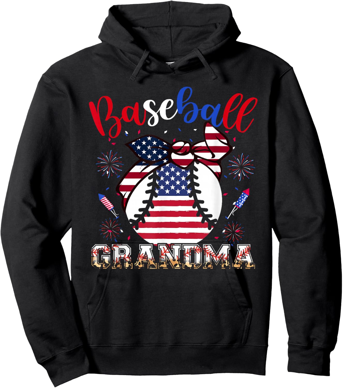 Baseball Grandma Headband Baseball Ball 4th Of July Nana Hoodie - Hoodie | Black