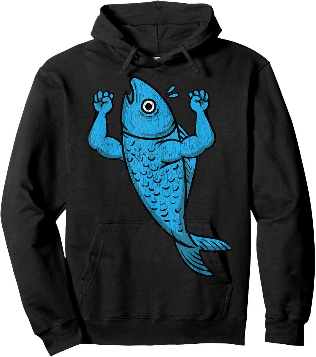 Fishy Flexing Fishy Flexing Cartoon Fish With Muscles Hoodie - Hoodie | Black