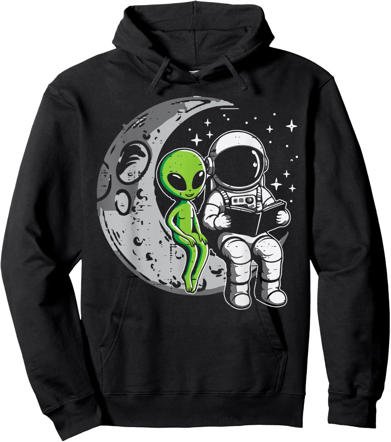 Astronaut Reading Book to Alien Moon Space Women Kids Men Hoodie - Hoodie | Black