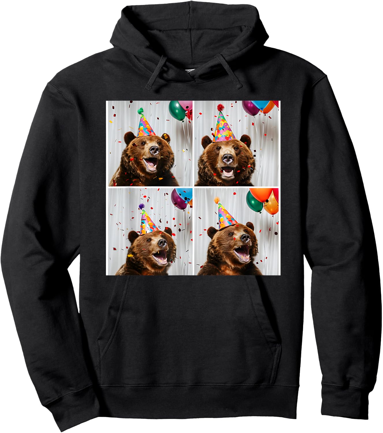 Grizzly Bear Lover Zoo Animal Theme Colorful Birthday Bear Hoodie - Hoodie | Black