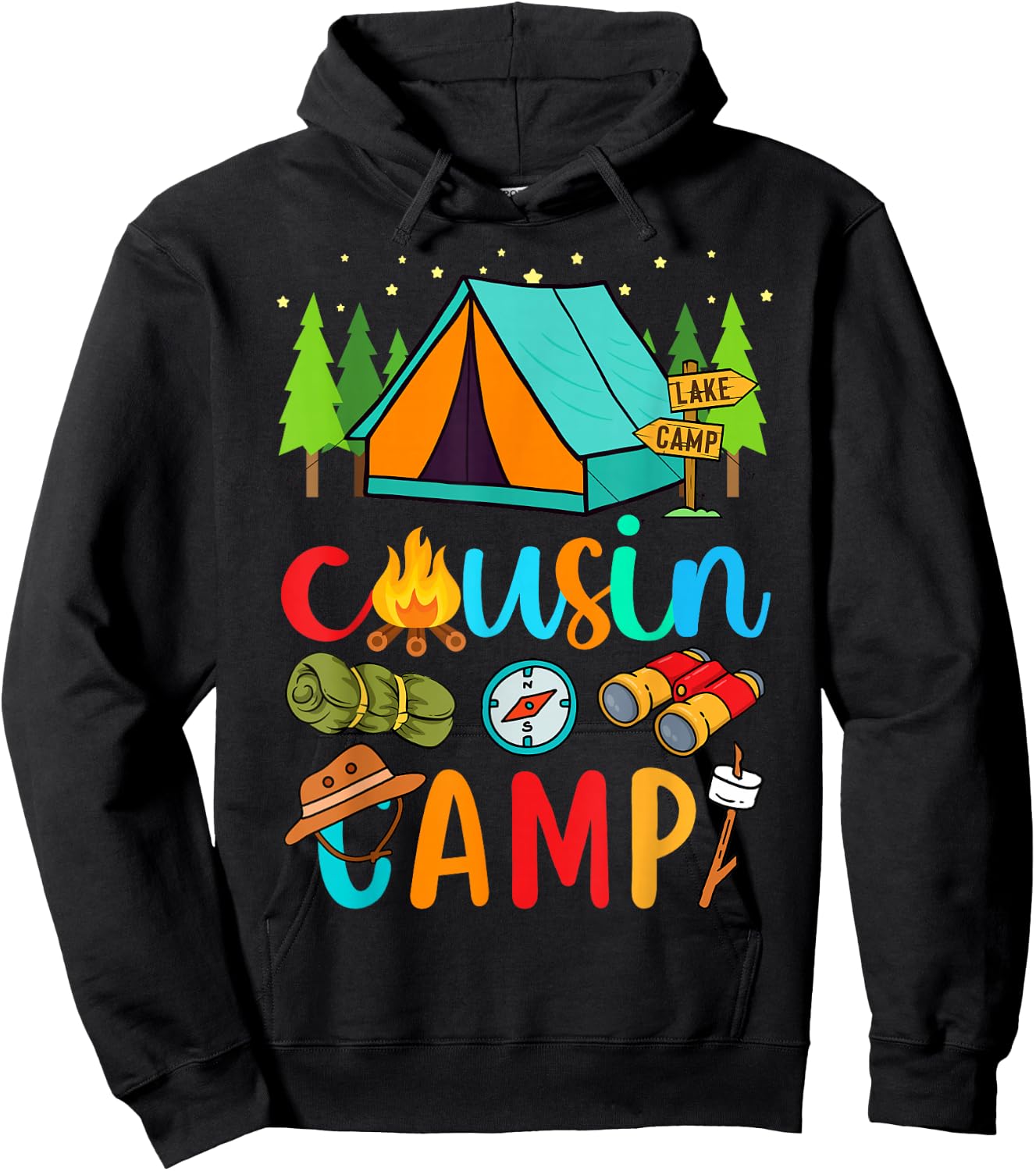Funny Cousin Camp 2025 Family Vacation Summer Camping Crew Hoodie - Hoodie | Black