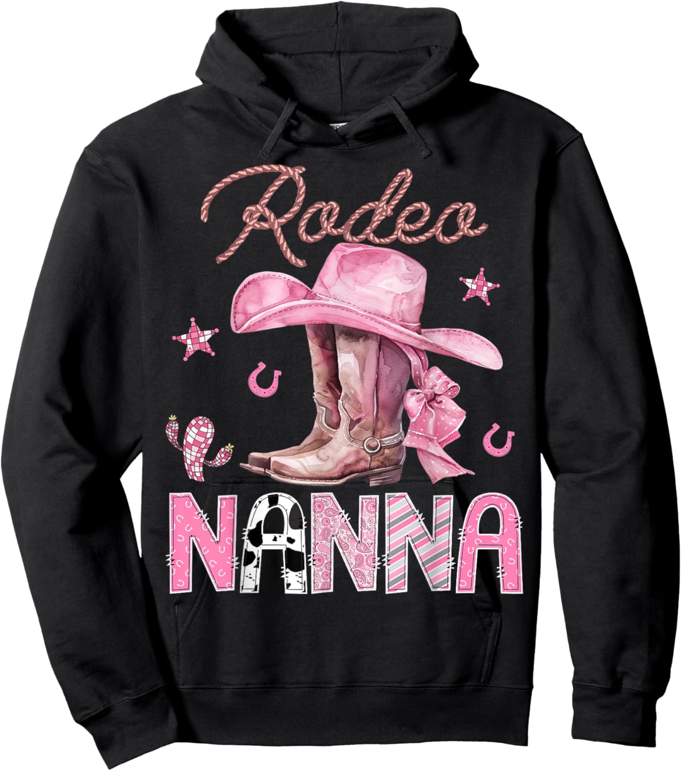 Rodeo Nanna Pink Boots Coquette CowGirl Birthday Party Hoodie - Hoodie | Black